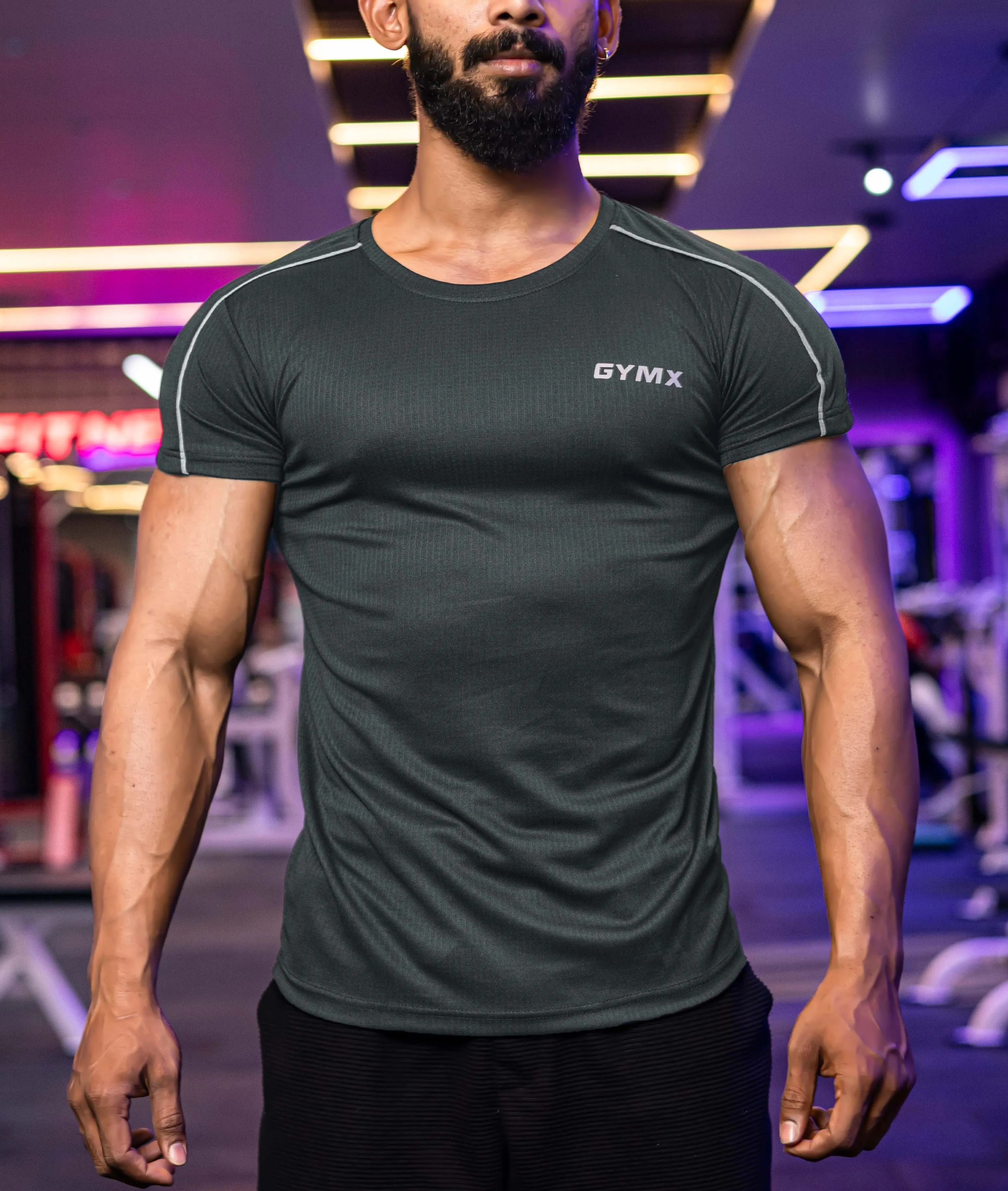 Active Air Checks GymX Tee: Dark Grey - Sale