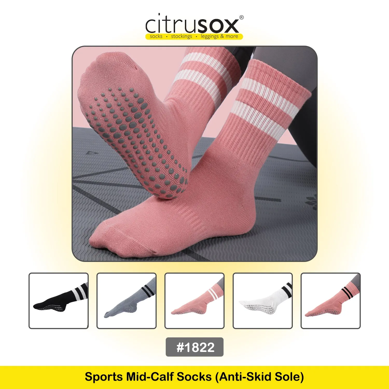 Anti-Skid Sole Duo Stripe Sports Mid-Calf Socks