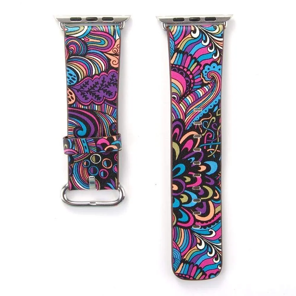 Apple Watch Leather Flower Print Band Strap Series