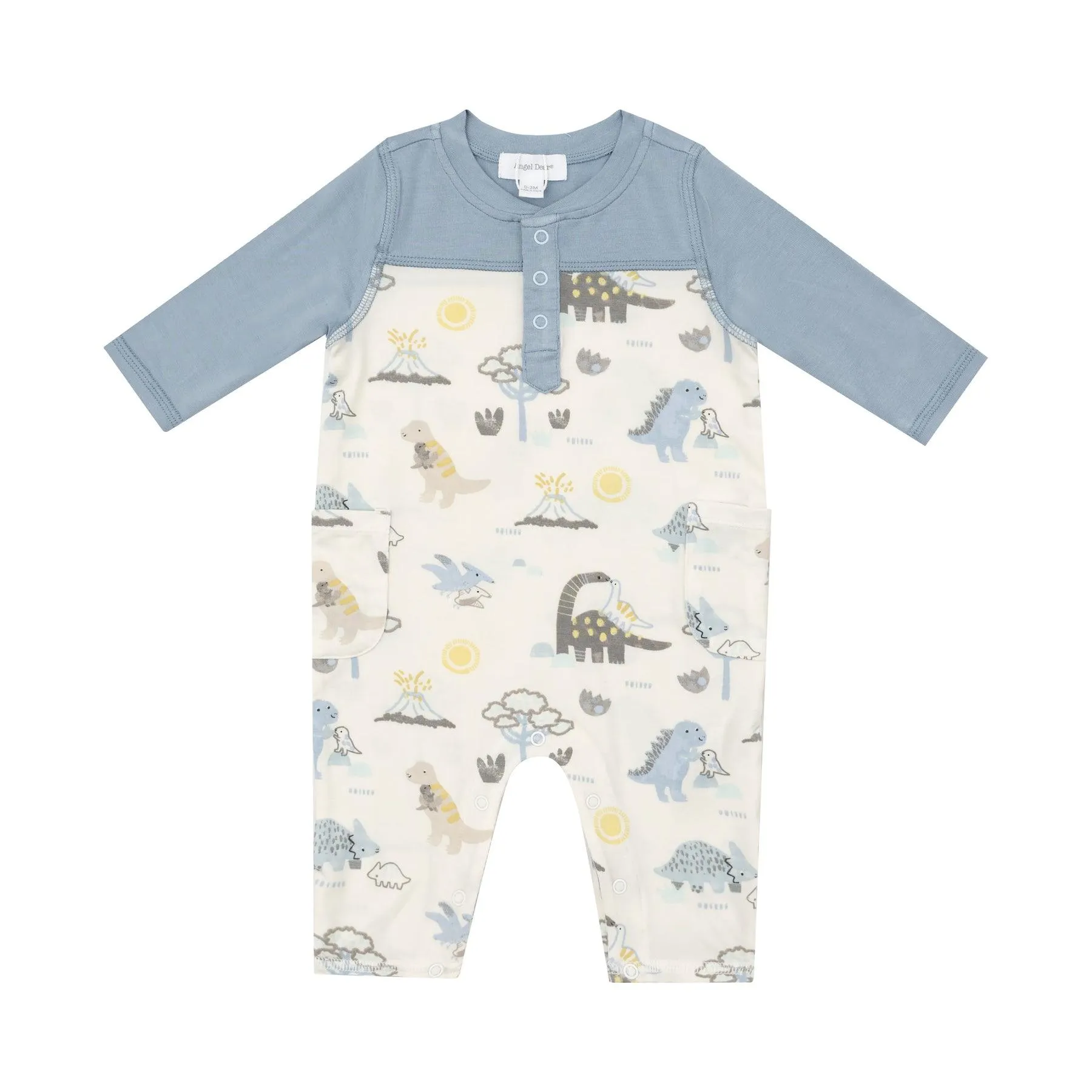 Baby Boy Jumpsuits and Rompers | Contrast Sleeves- Baby Love Dinos | Angel Dear