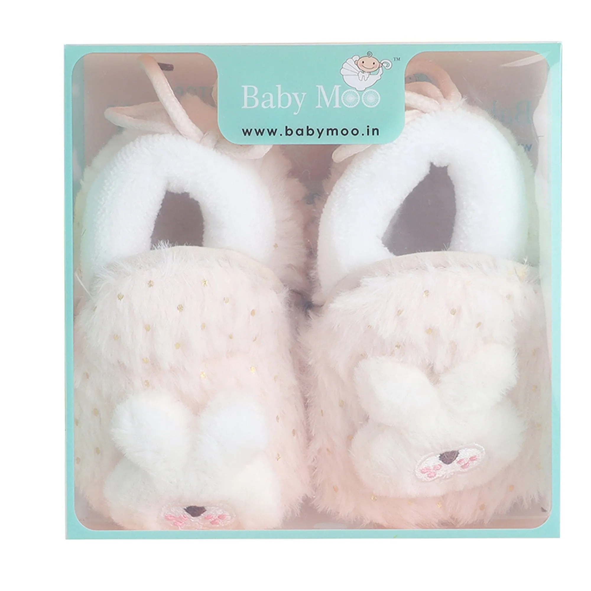 Baby Moo 3D Bunny Soft Slip-On Anti-Skid Plush Warm Booties - Cream