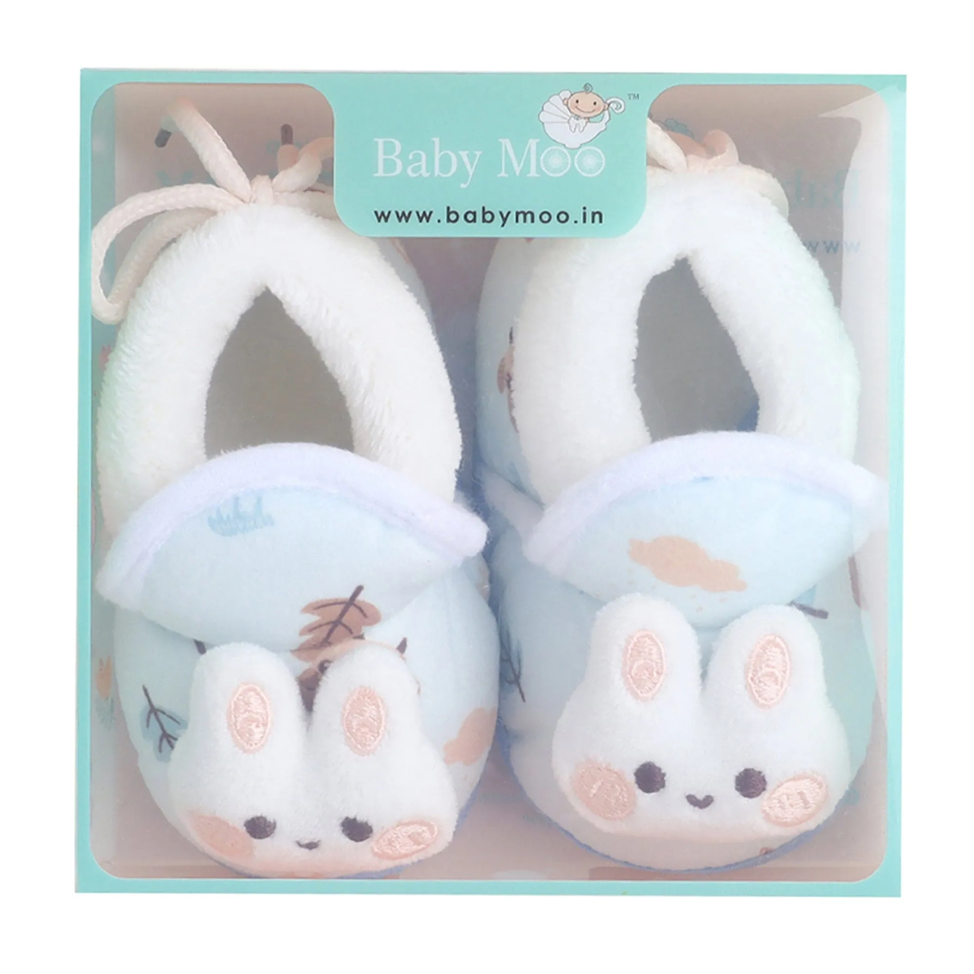 Baby Moo 3D Hunny Bunny Soft Slip-On Anti-Skid Plush Warm Booties - Blue