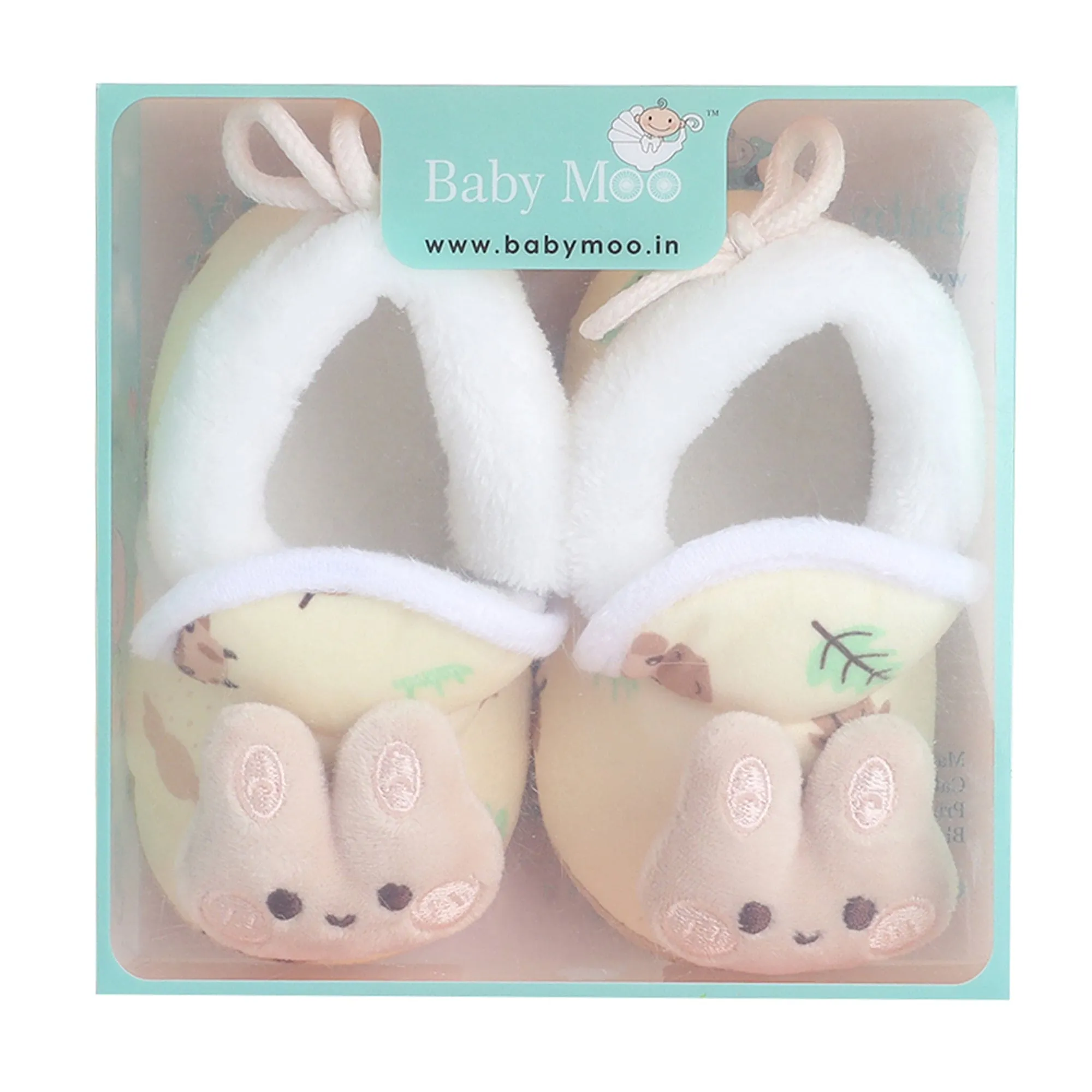 Baby Moo 3D Hunny Bunny Soft Slip-On Anti-Skid Plush Warm Booties - Yellow