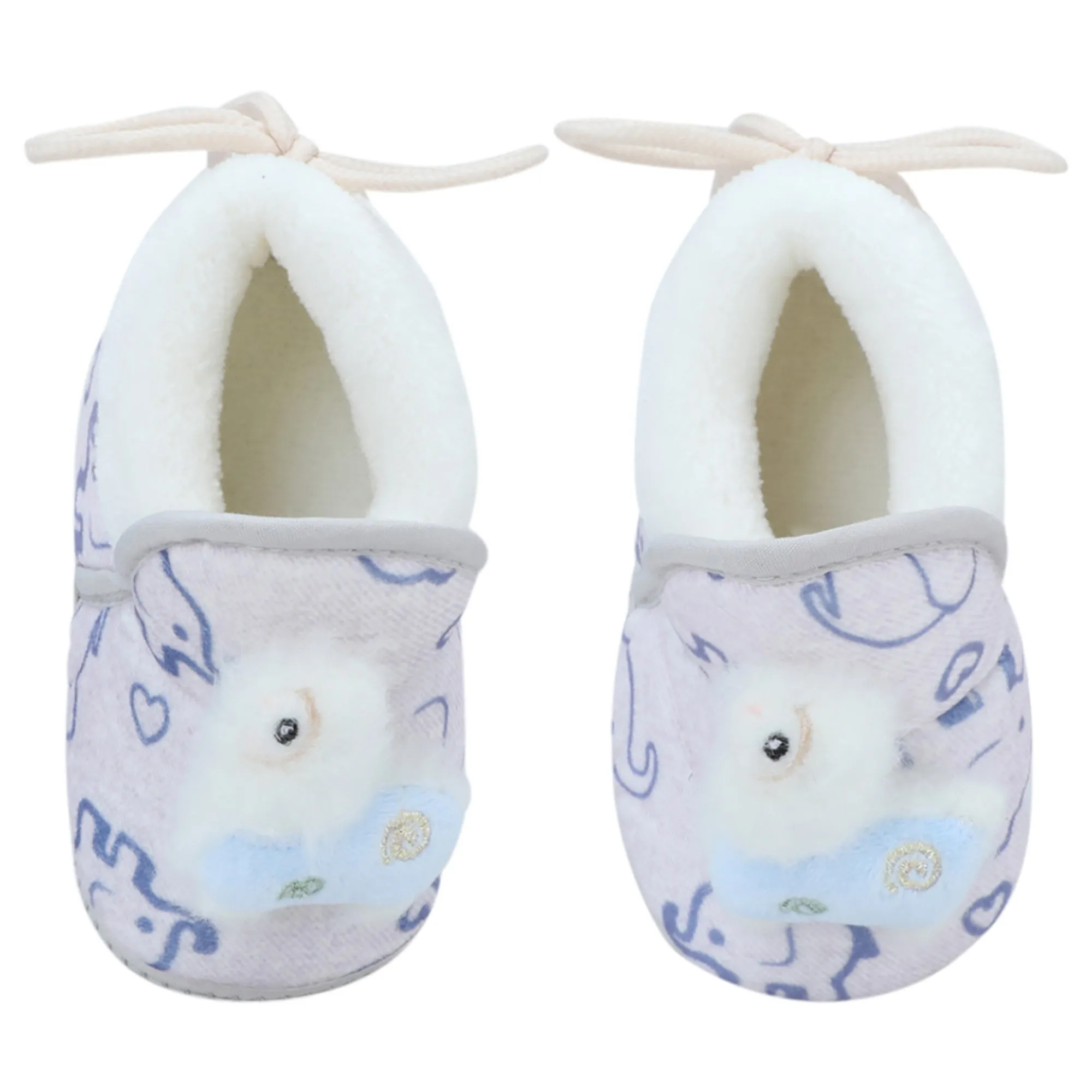 Baby Moo 3D Llama Elephant Prints Soft Slip-On Anti-Skid Plush Warm Booties - Blue