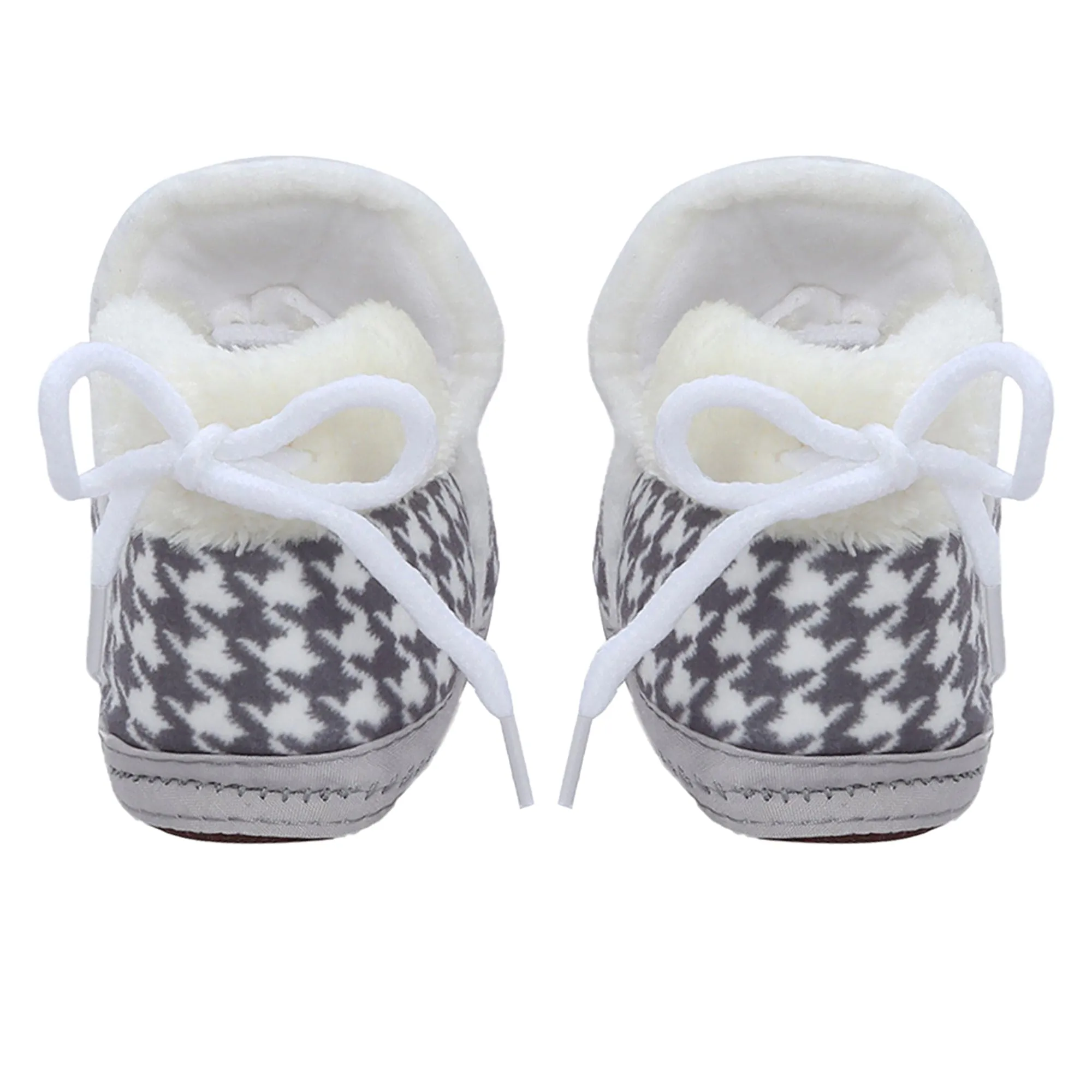 Baby Moo 3D Poodle Dog Houndstooth Soft Slip-On Anti-Skid Plush Warm Booties - Grey