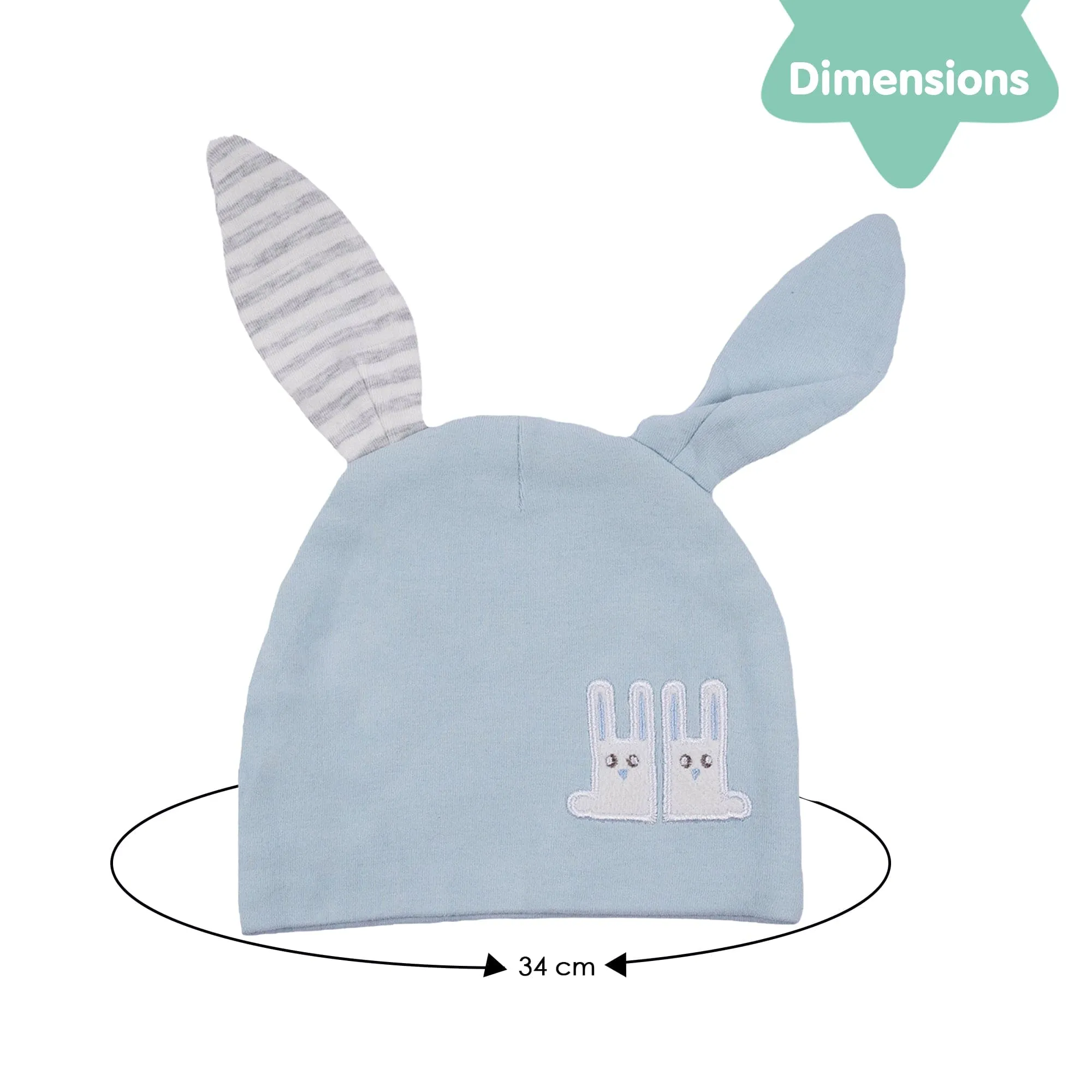 Baby Moo Big Bunny Ears All Season Stretchable Hosiery Warm 3D Beanie Cap - Blue