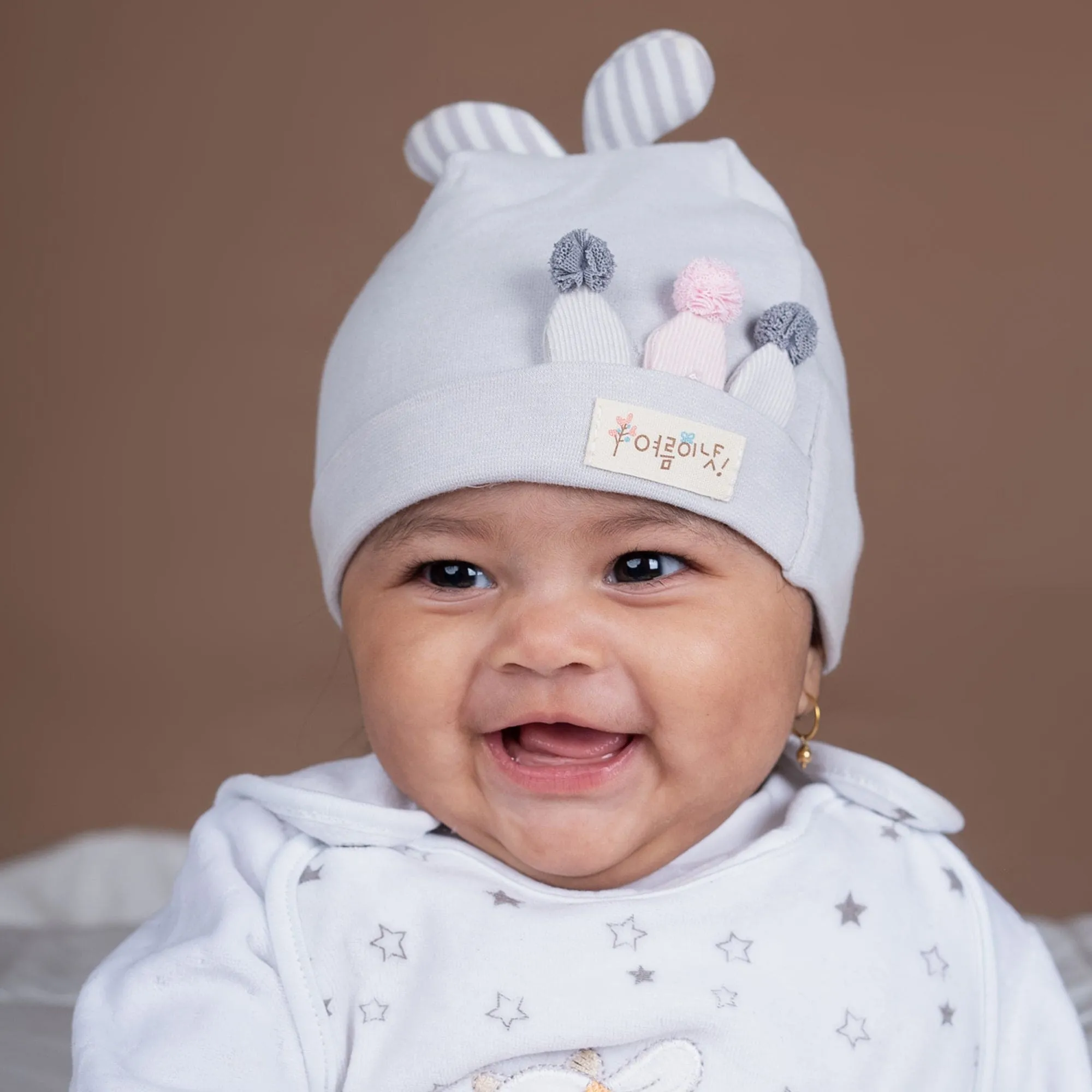 Baby Moo Bouncing Bunny All Season Stretchable Hosiery Warm 3D Beanie Cap - Grey