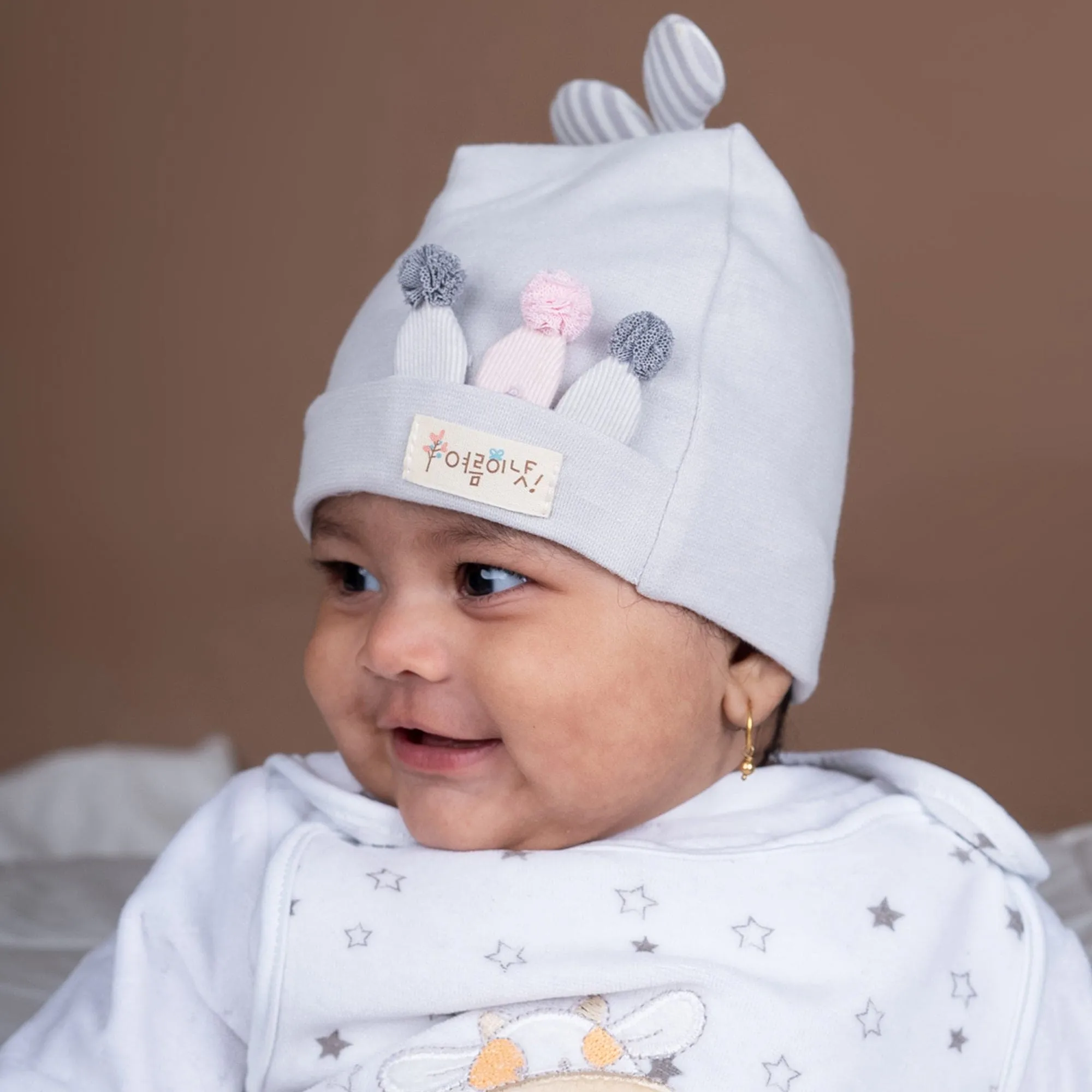 Baby Moo Bouncing Bunny All Season Stretchable Hosiery Warm 3D Beanie Cap - Grey