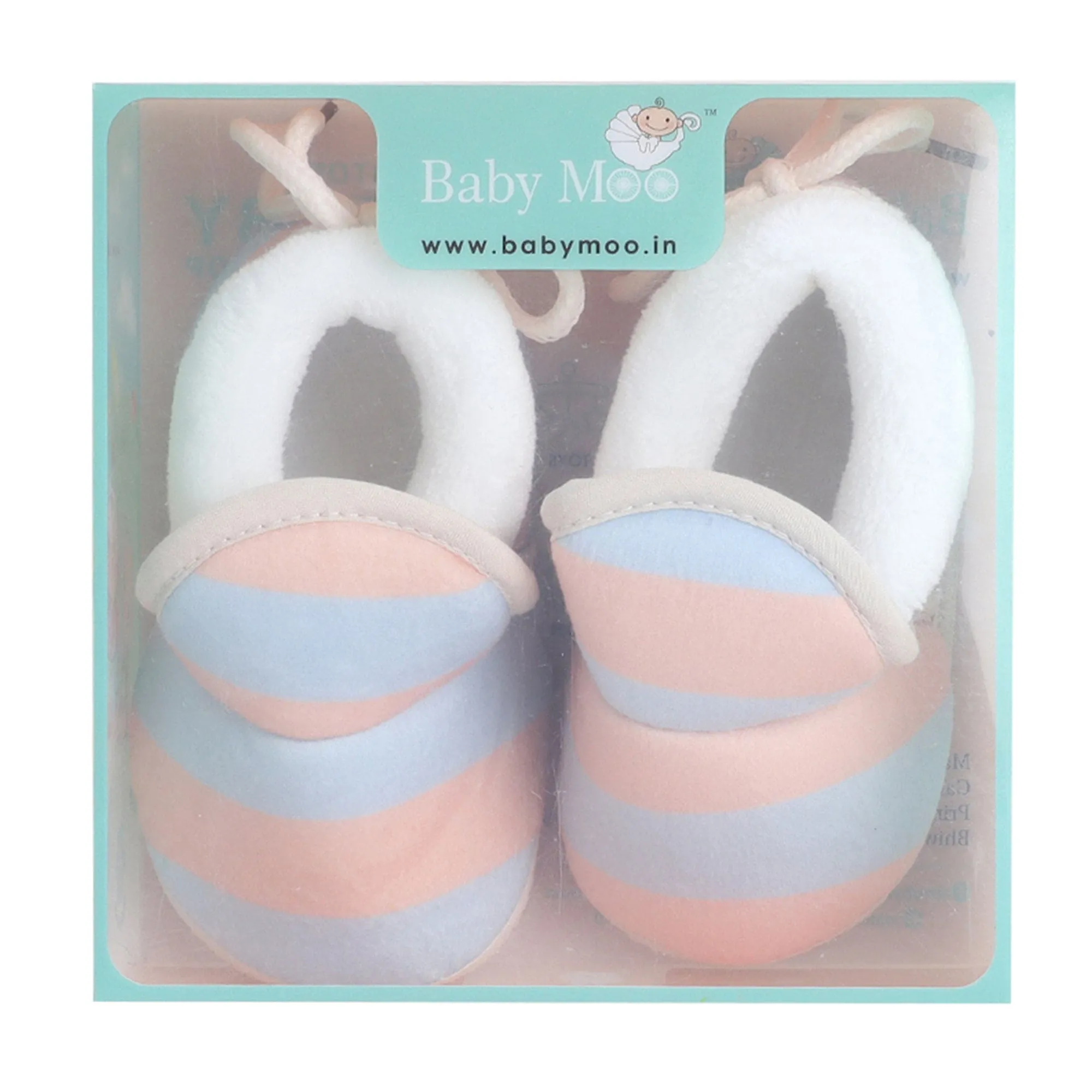 Baby Moo Broad Stripes Soft Slip-On Anti-Skid Plush Warm Booties - Peach