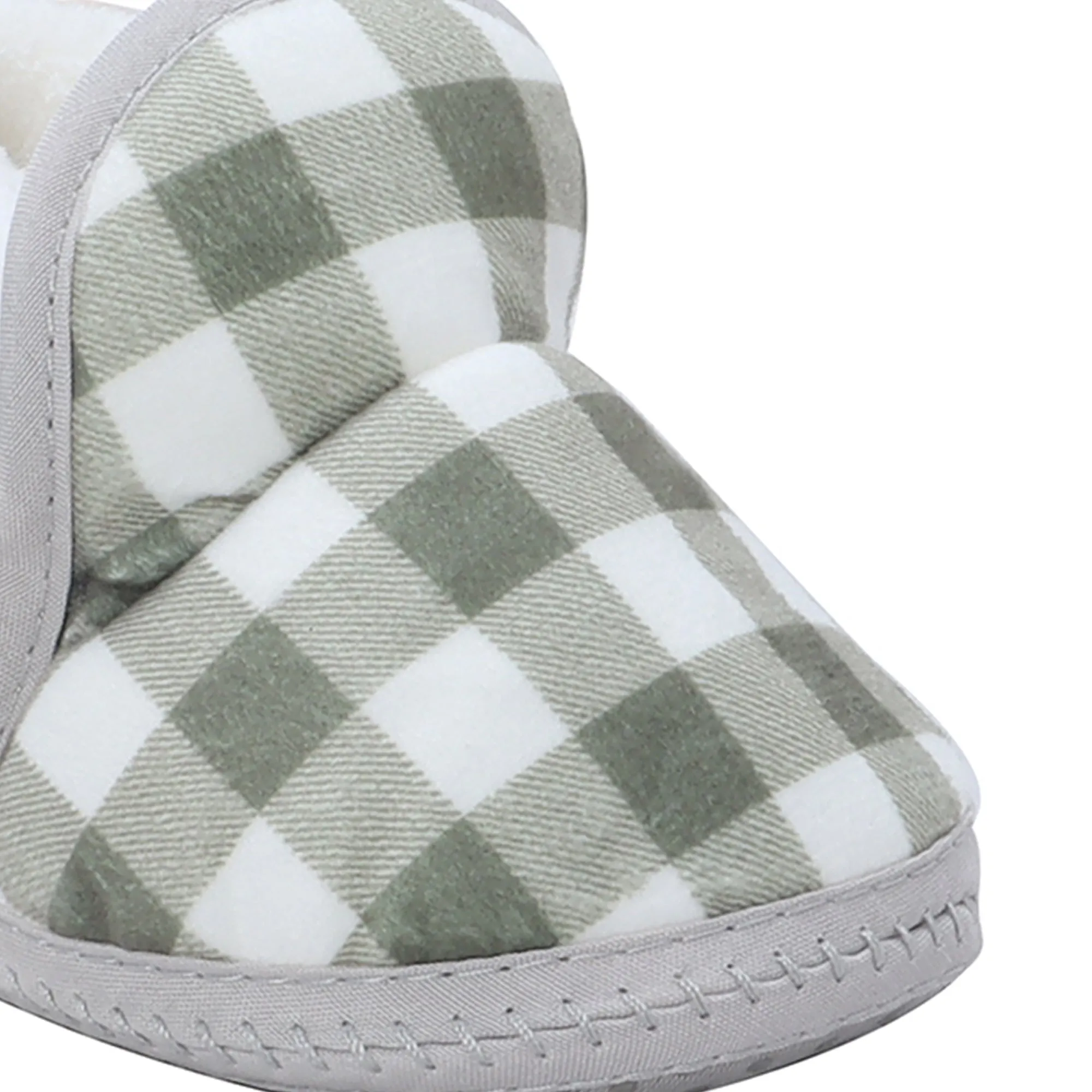 Baby Moo Checked Soft Slip-On Anti-Skid Plush Warm Booties - Green