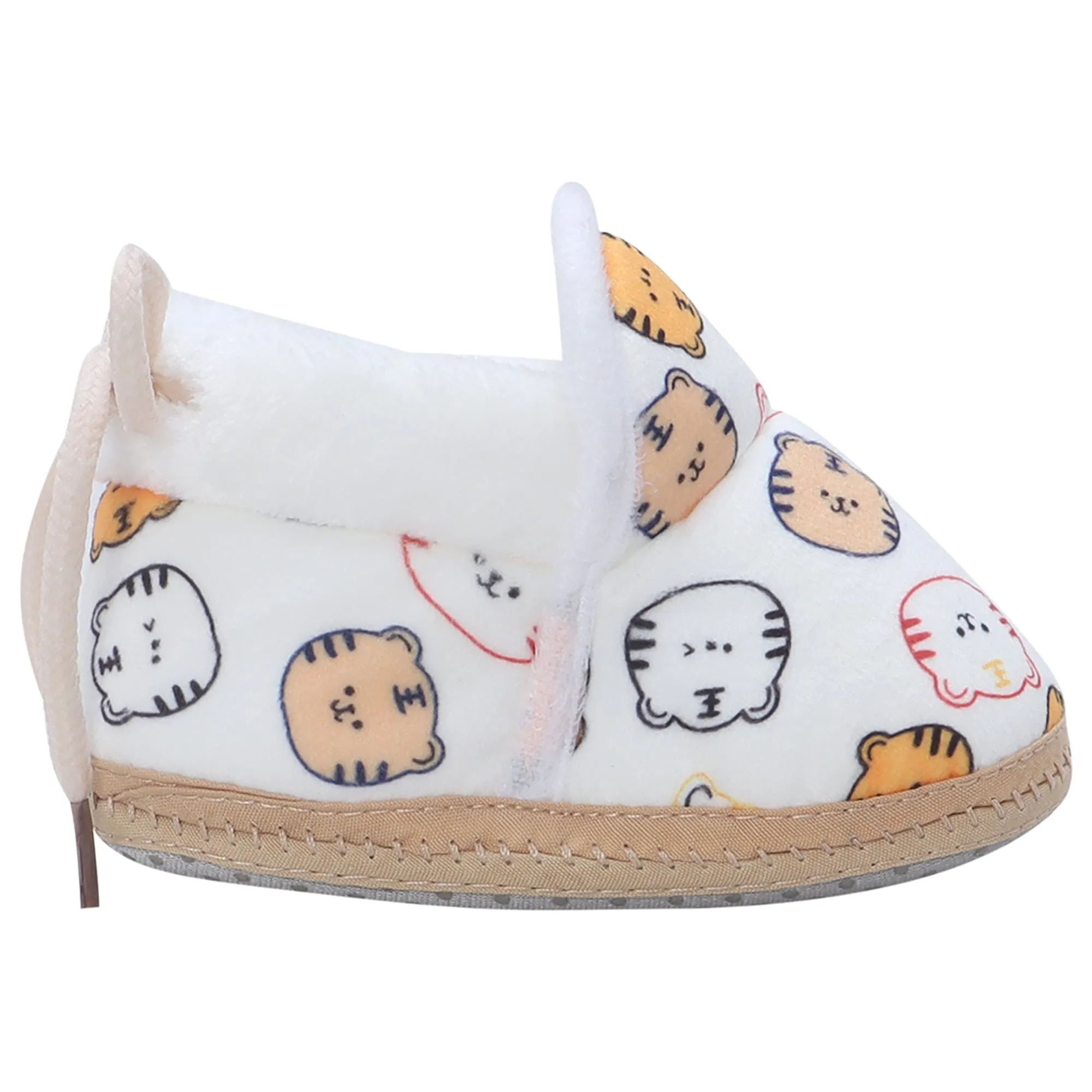 Baby Moo Kitty Face Printed Soft Slip-On Anti-Skid Plush Warm Booties - White