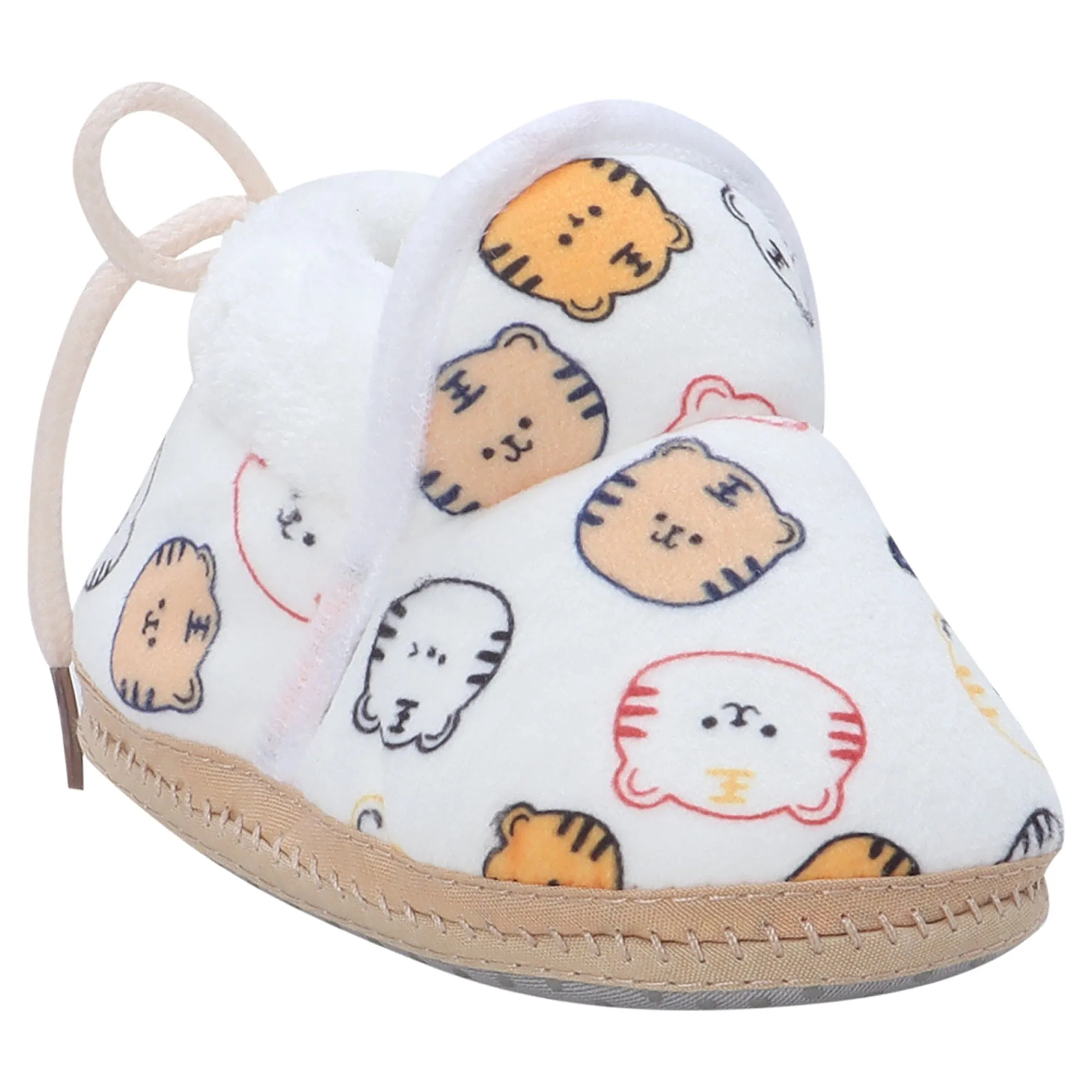 Baby Moo Kitty Face Printed Soft Slip-On Anti-Skid Plush Warm Booties - White