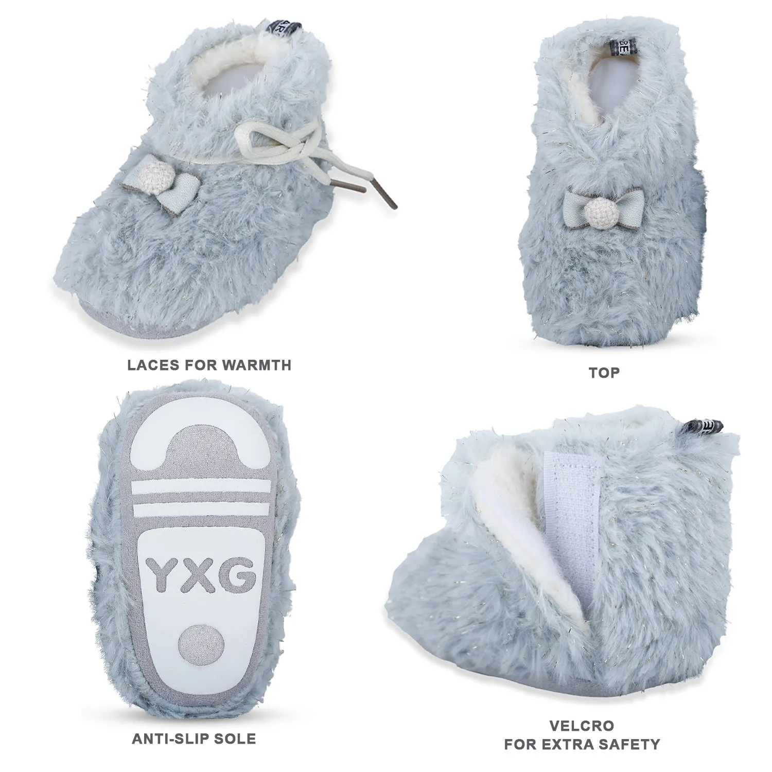 Baby Moo Papa's Angel Velcro Warm Furry Booties - Blue