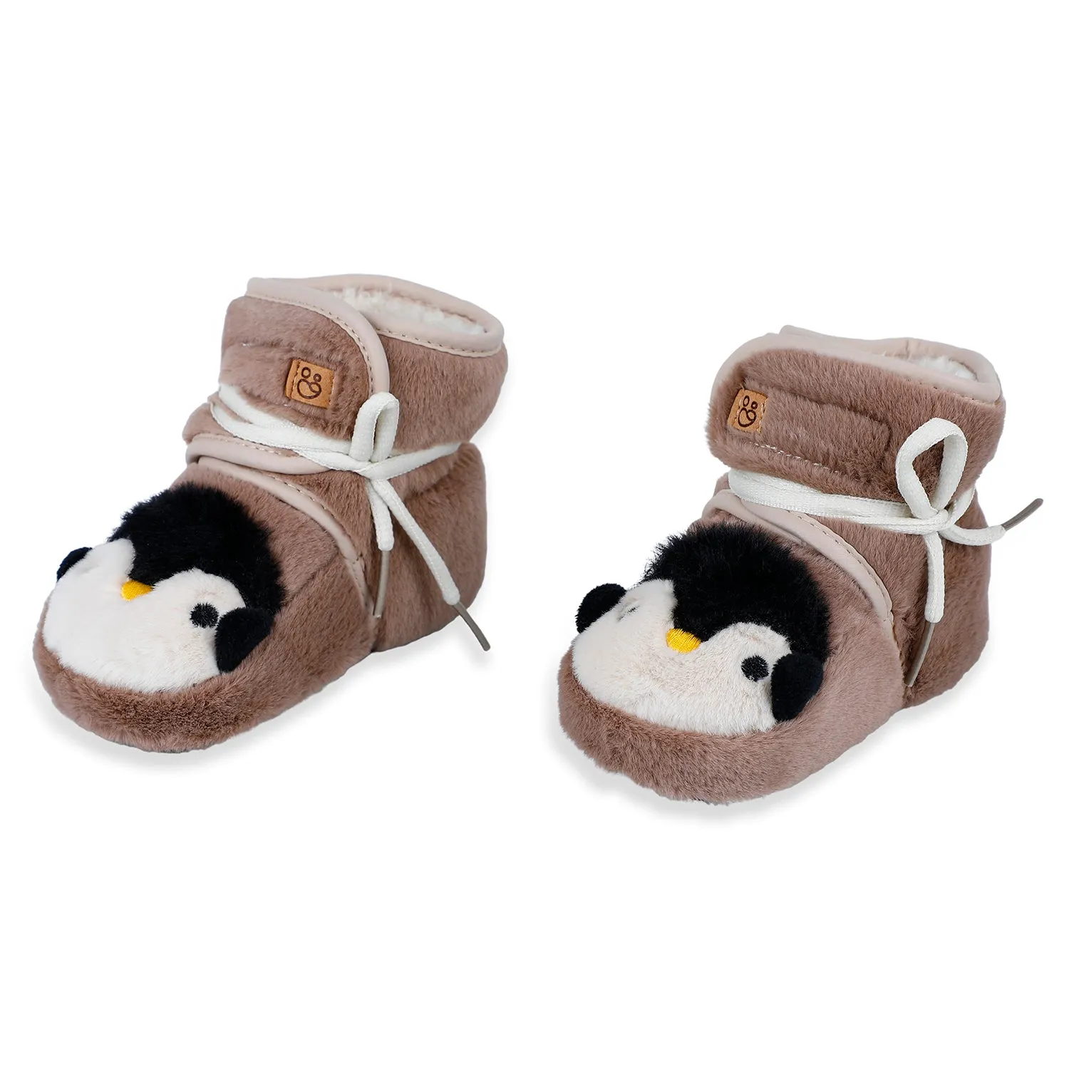 Baby Moo Penguin Warm Veclro Strap Fur Booties - Brown