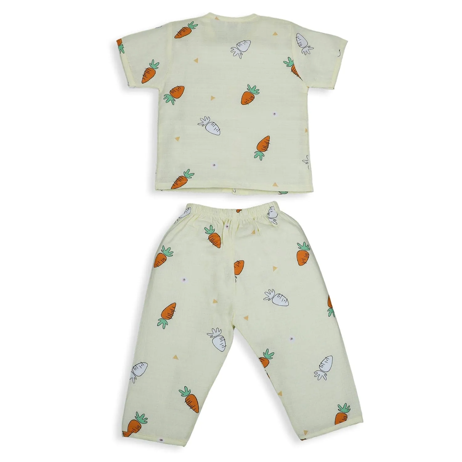 Baby Moo Rabbits Eat Carrots Shirt And Pyjama Night Suit - Yellow