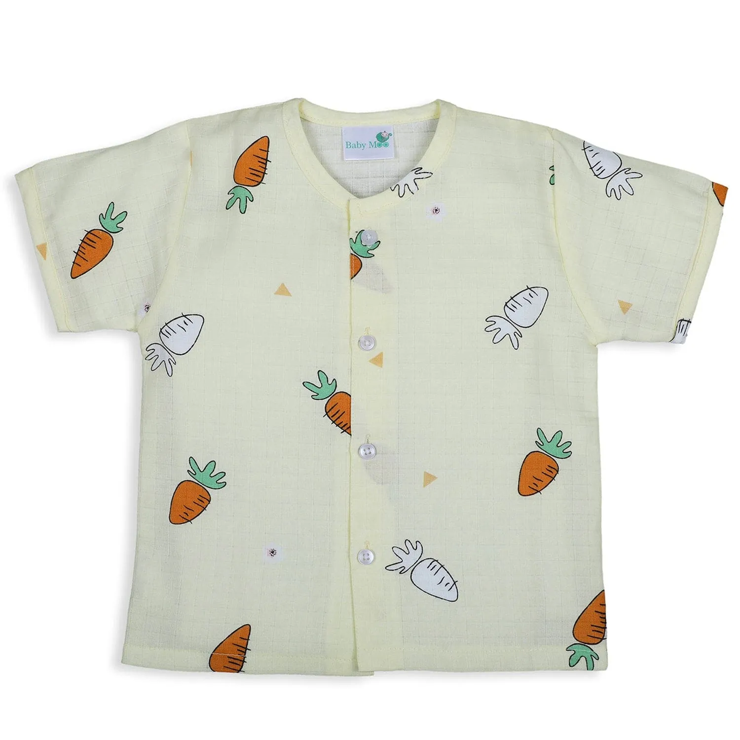 Baby Moo Rabbits Eat Carrots Shirt And Pyjama Night Suit - Yellow