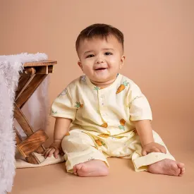 Baby Moo Rabbits Eat Carrots Shirt And Pyjama Night Suit - Yellow