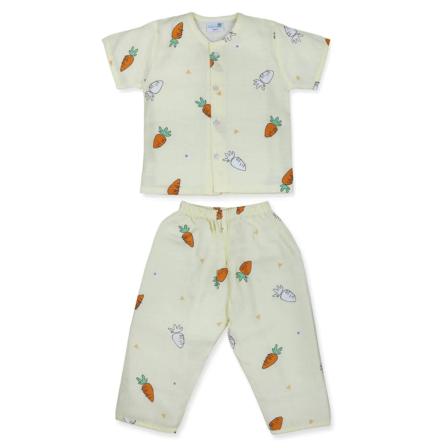 Baby Moo Rabbits Eat Carrots Shirt And Pyjama Night Suit - Yellow