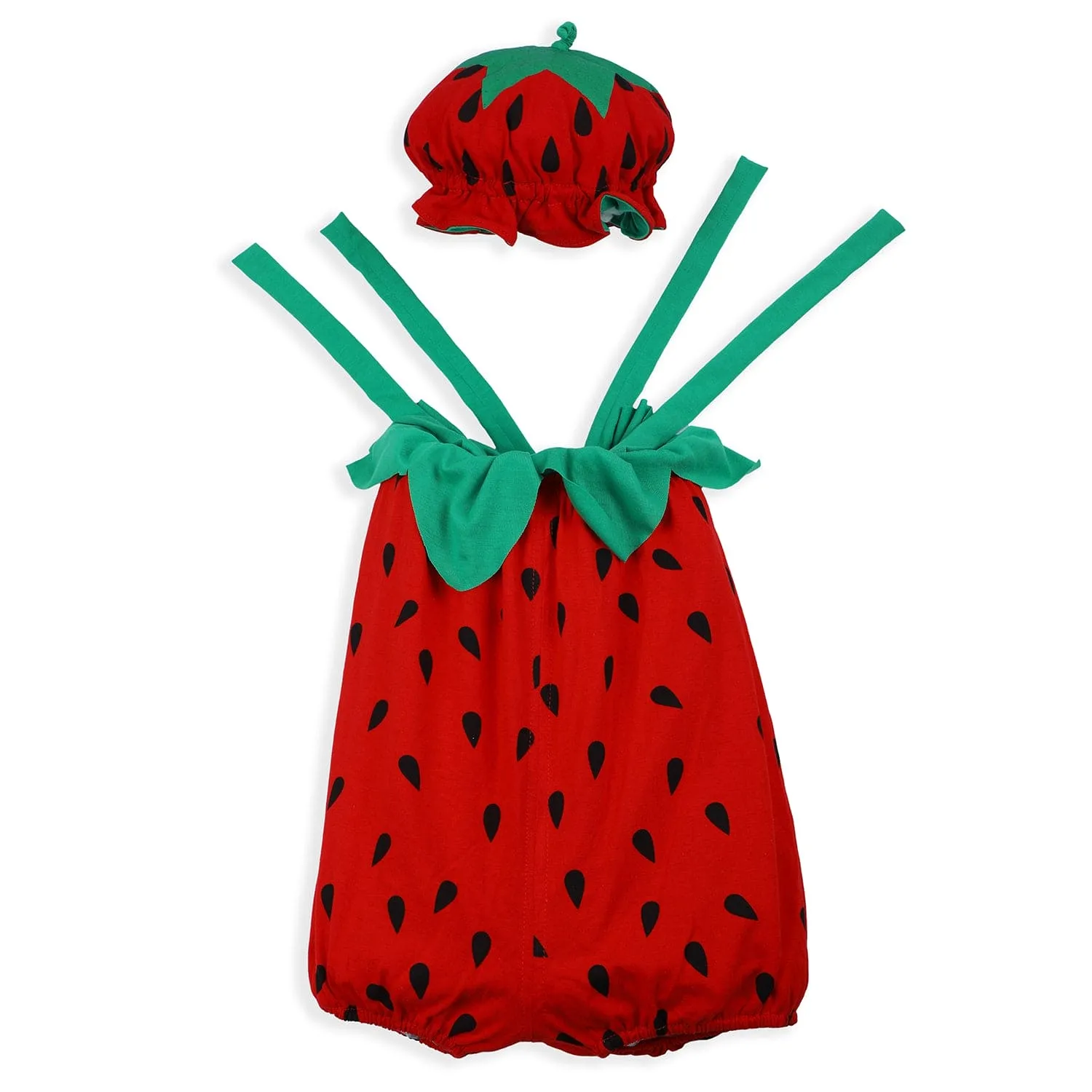 Baby Moo Stylish Strawberry Costume 2pcs Cap And Fancy Dress - Red