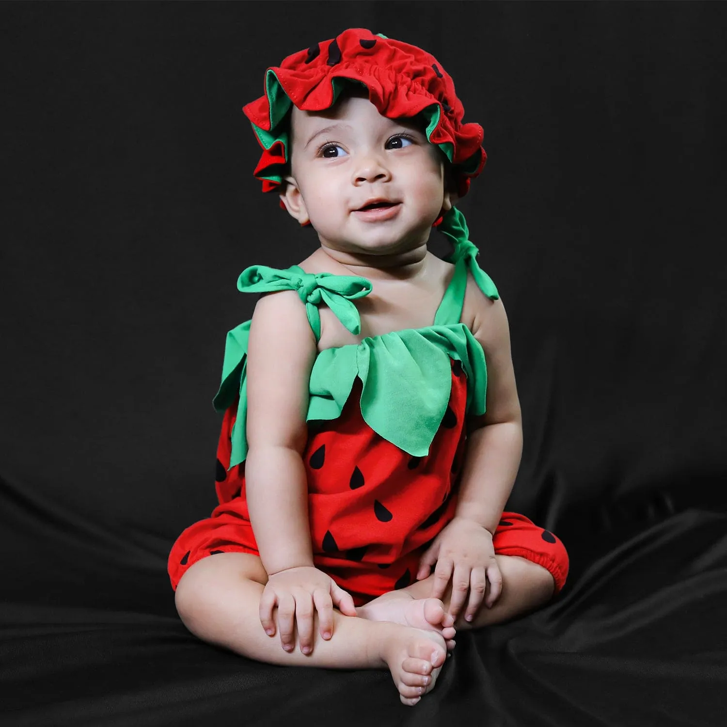 Baby Moo Stylish Strawberry Costume 2pcs Cap And Fancy Dress - Red