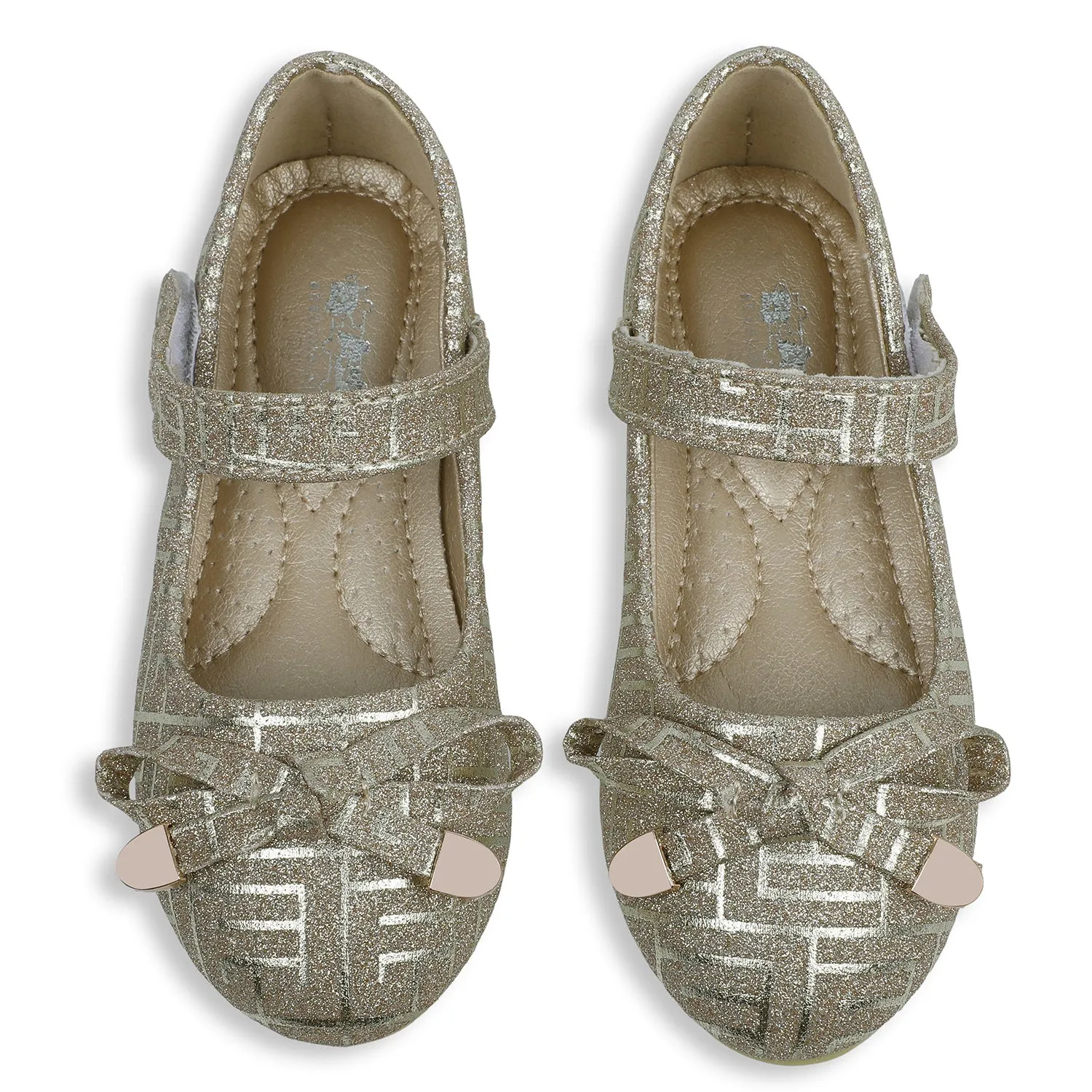 Baby Moo x Bash Kids Embellished Shimmer With Bow Mary Jane Ballerinas - Gold