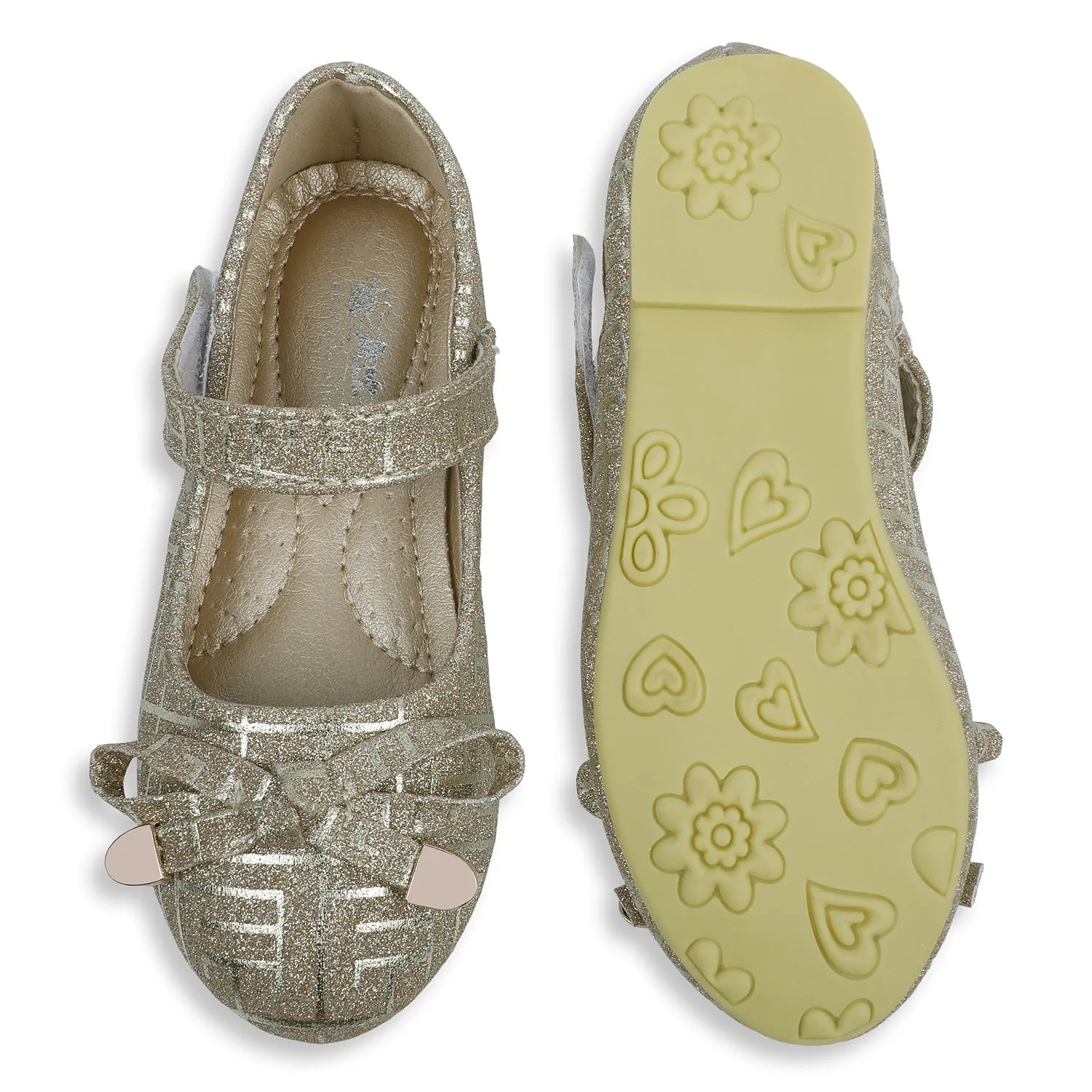 Baby Moo x Bash Kids Embellished Shimmer With Bow Mary Jane Ballerinas - Gold