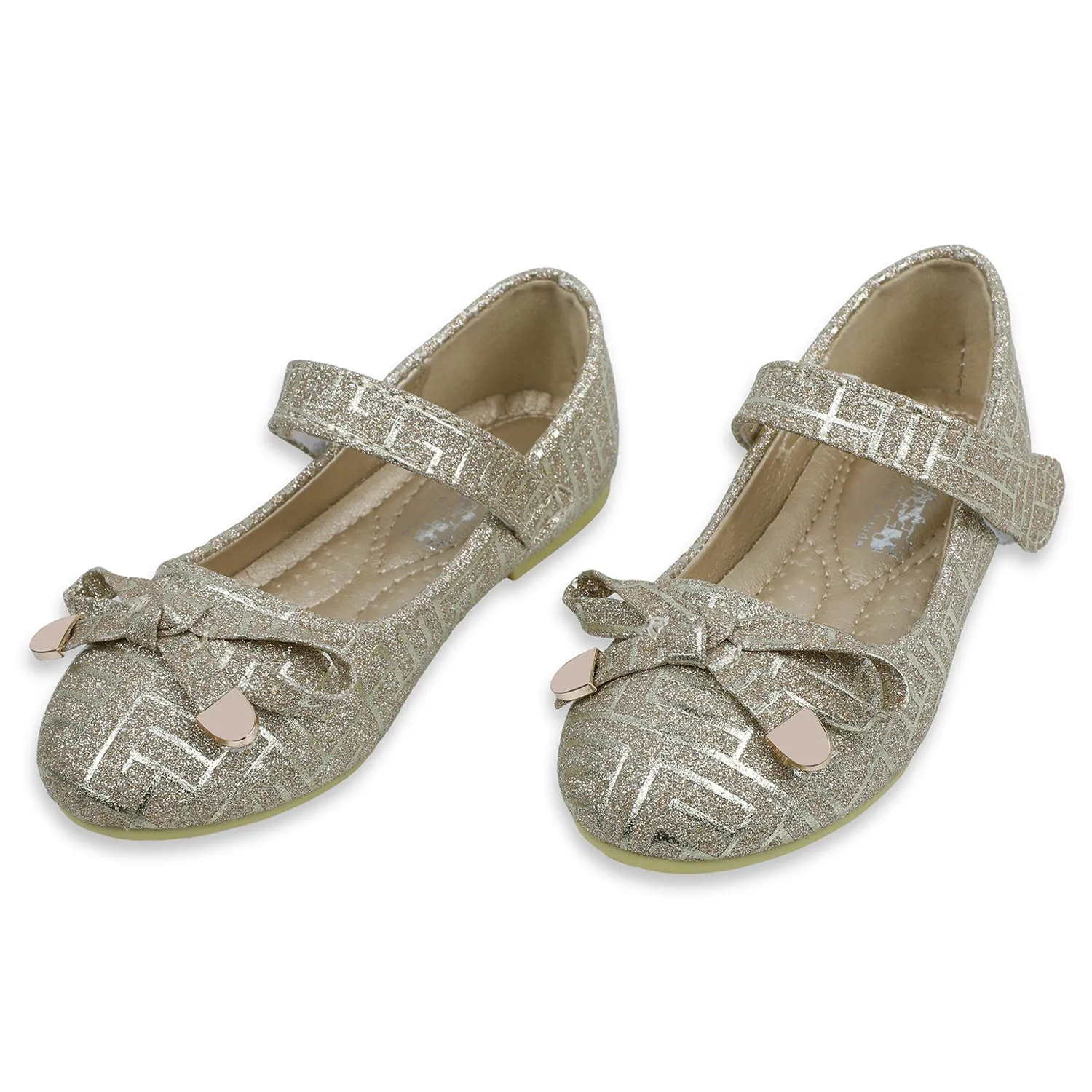 Baby Moo x Bash Kids Embellished Shimmer With Bow Mary Jane Ballerinas - Gold