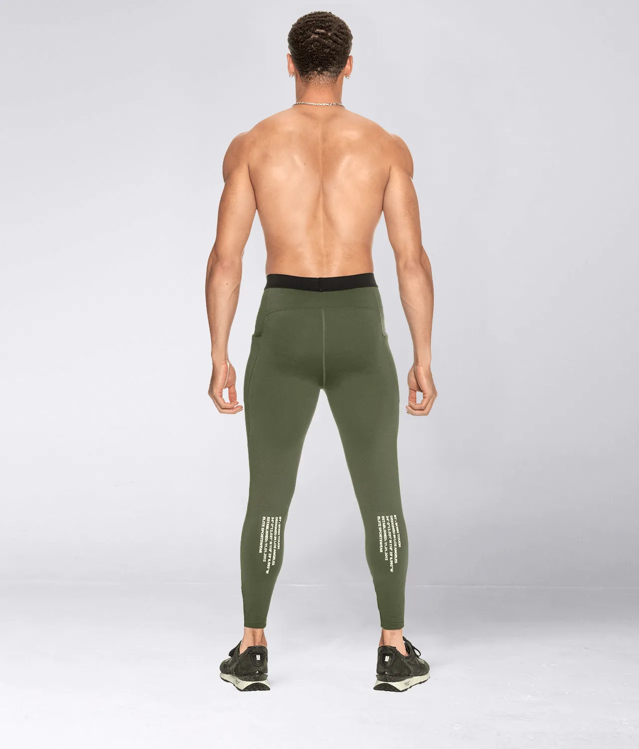 Born Tough Side Pockets Compression Running Pants For Men Military Green