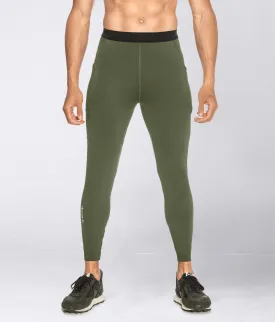 Born Tough Side Pockets Compression Running Pants For Men Military Green