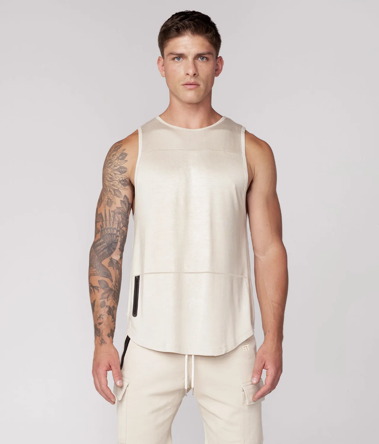 Born Tough Zippered Stone Running Tank Top for Men