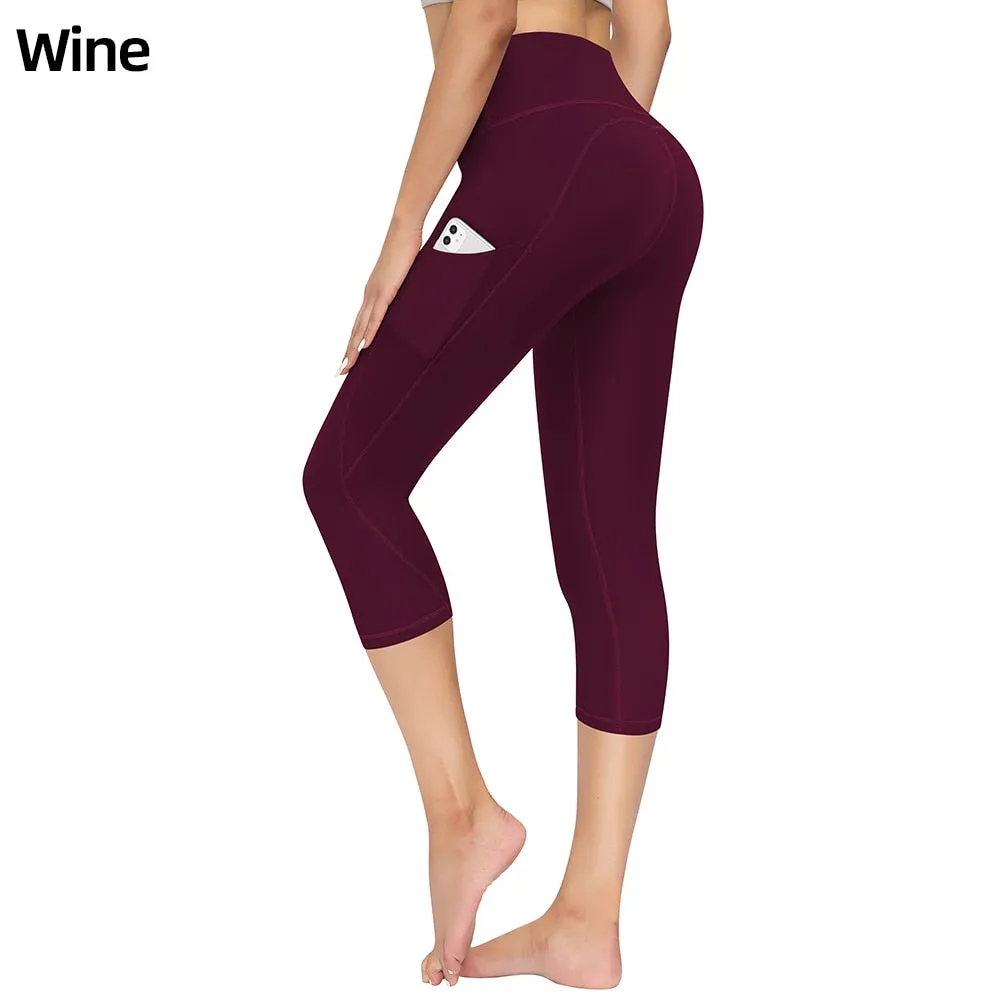 Capri Leggings Women Push Up Calf Length Yoga Pants Gym Running Fitness Sports Woman Tights Girls Active Wear Trousers