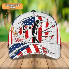 Custom Mens Golf Cap 3D, Full Printed Caps For Golf Mens, Cap For Him, Golf Caps In American Flag