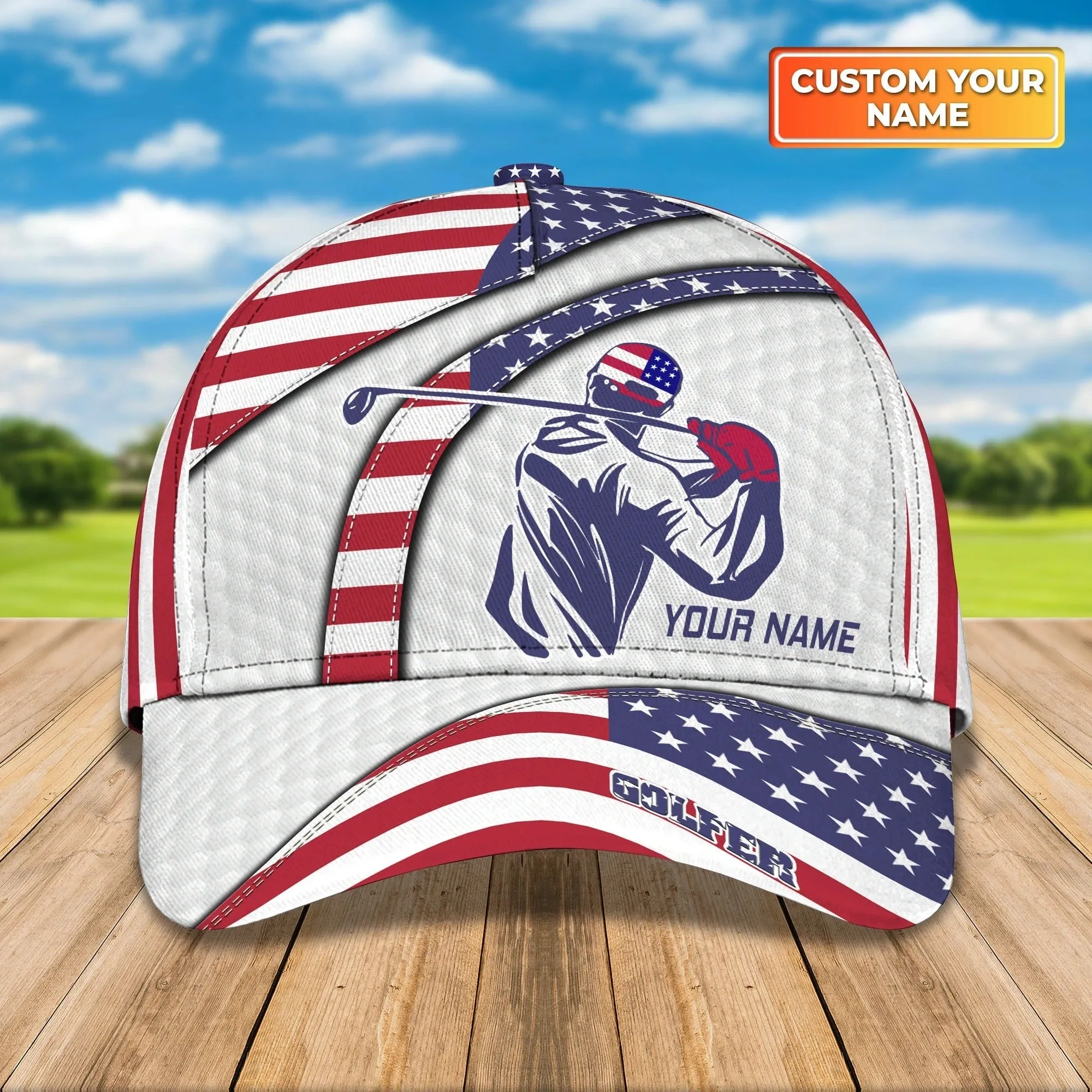 Custom Mens Golf Cap 3D, Full Printed Caps For Golf Mens, Cap For Him, Golf Caps In American Flag