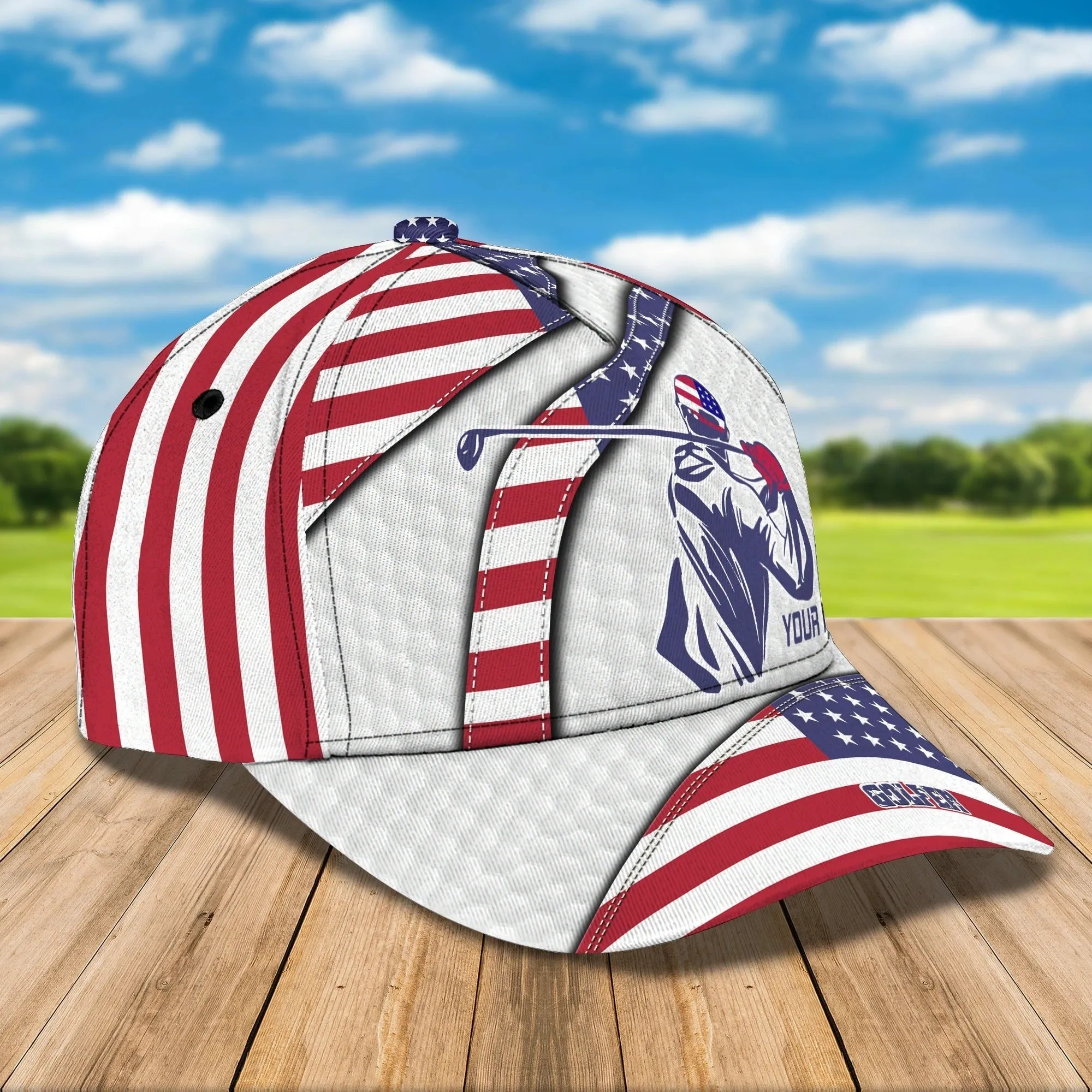 Custom Mens Golf Cap 3D, Full Printed Caps For Golf Mens, Cap For Him, Golf Caps In American Flag