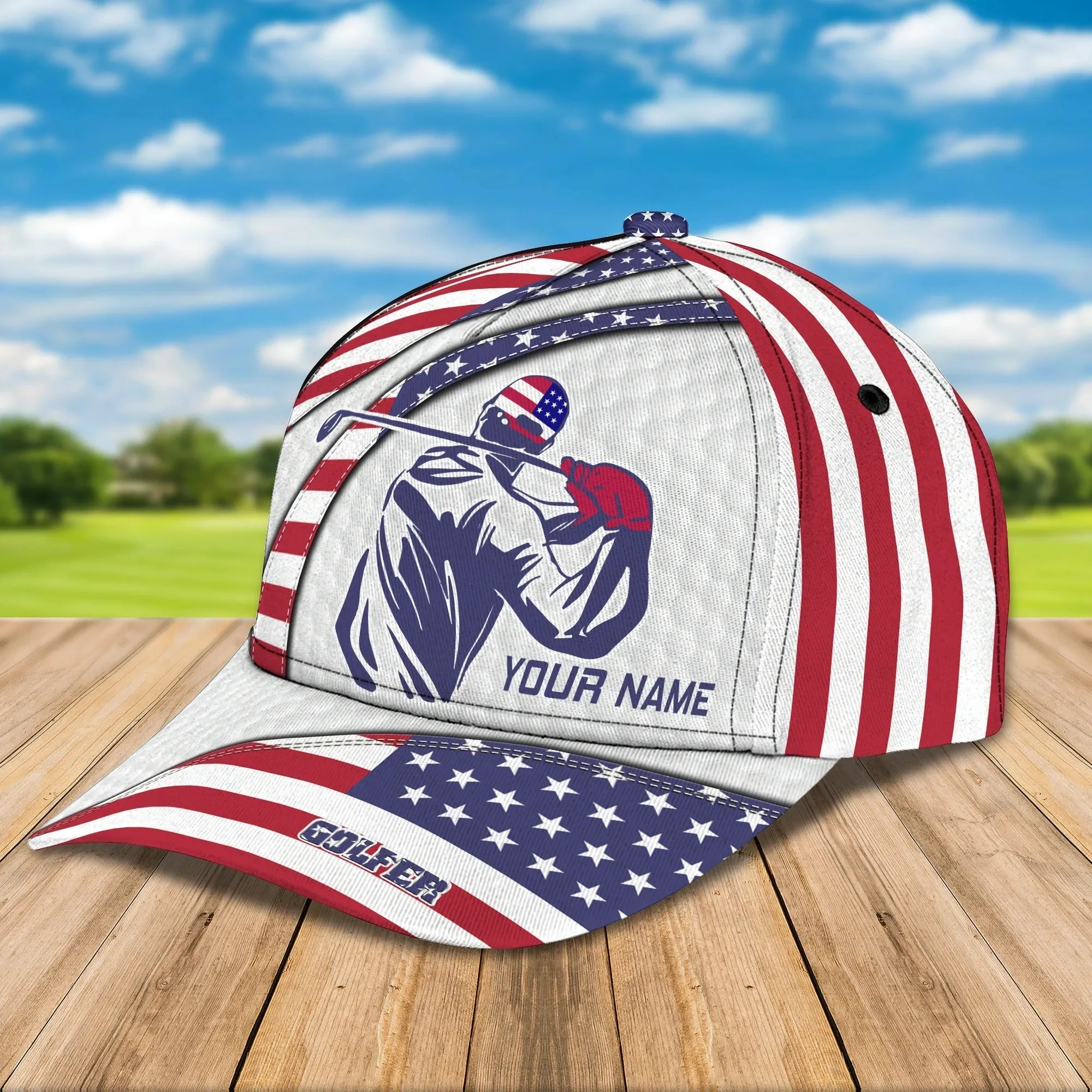 Custom Mens Golf Cap 3D, Full Printed Caps For Golf Mens, Cap For Him, Golf Caps In American Flag