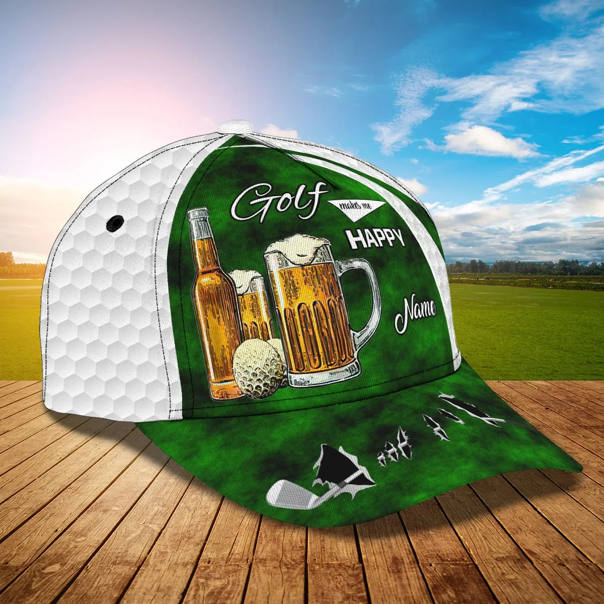 Custom Name Green Cap Golf Woman, Classic 3D Cap Hat For Golfer, Green Golf Cap Hat