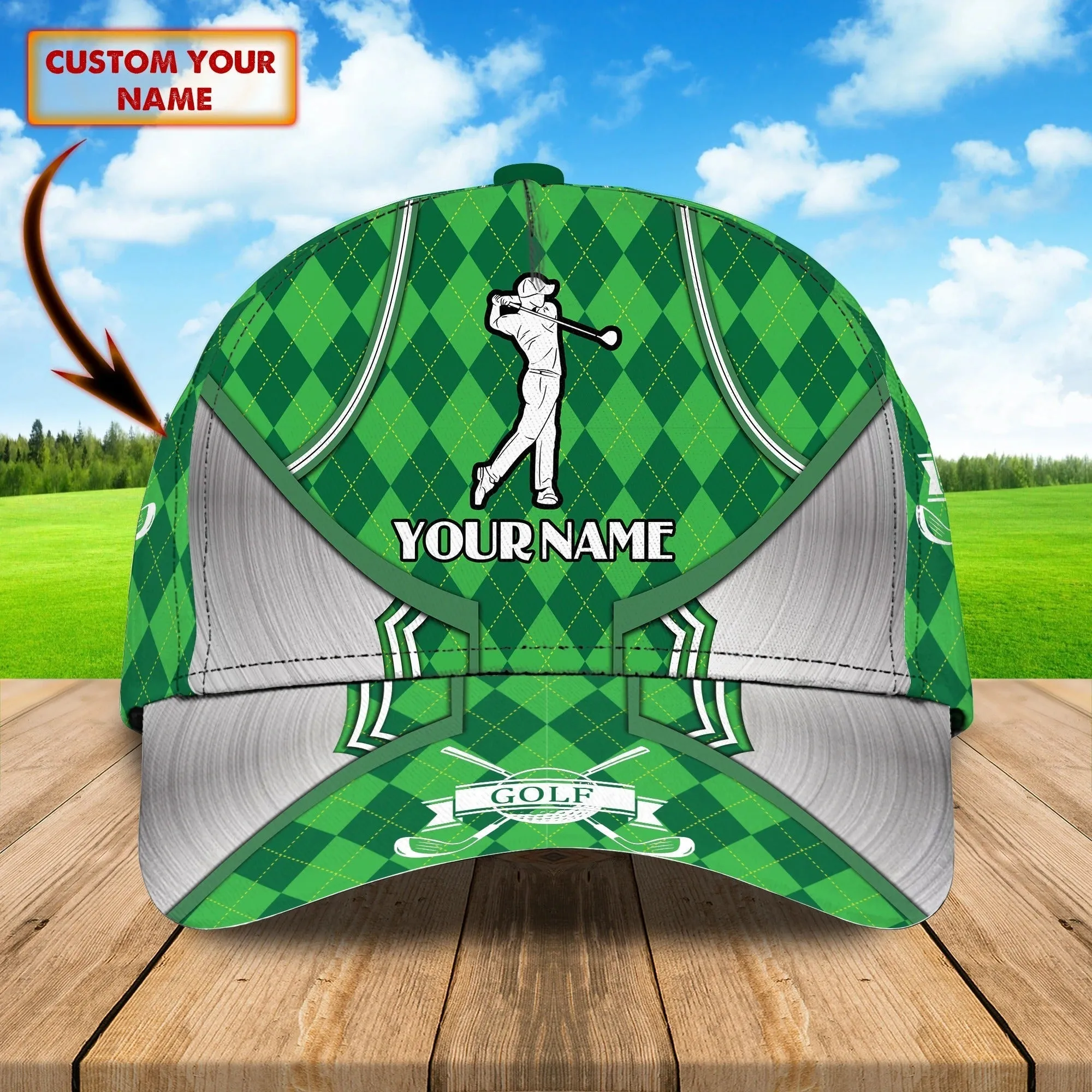 Custom Name Green Cap Golf Woman, Classic 3D Cap Hat For Golfer, Green Golf Cap Hat