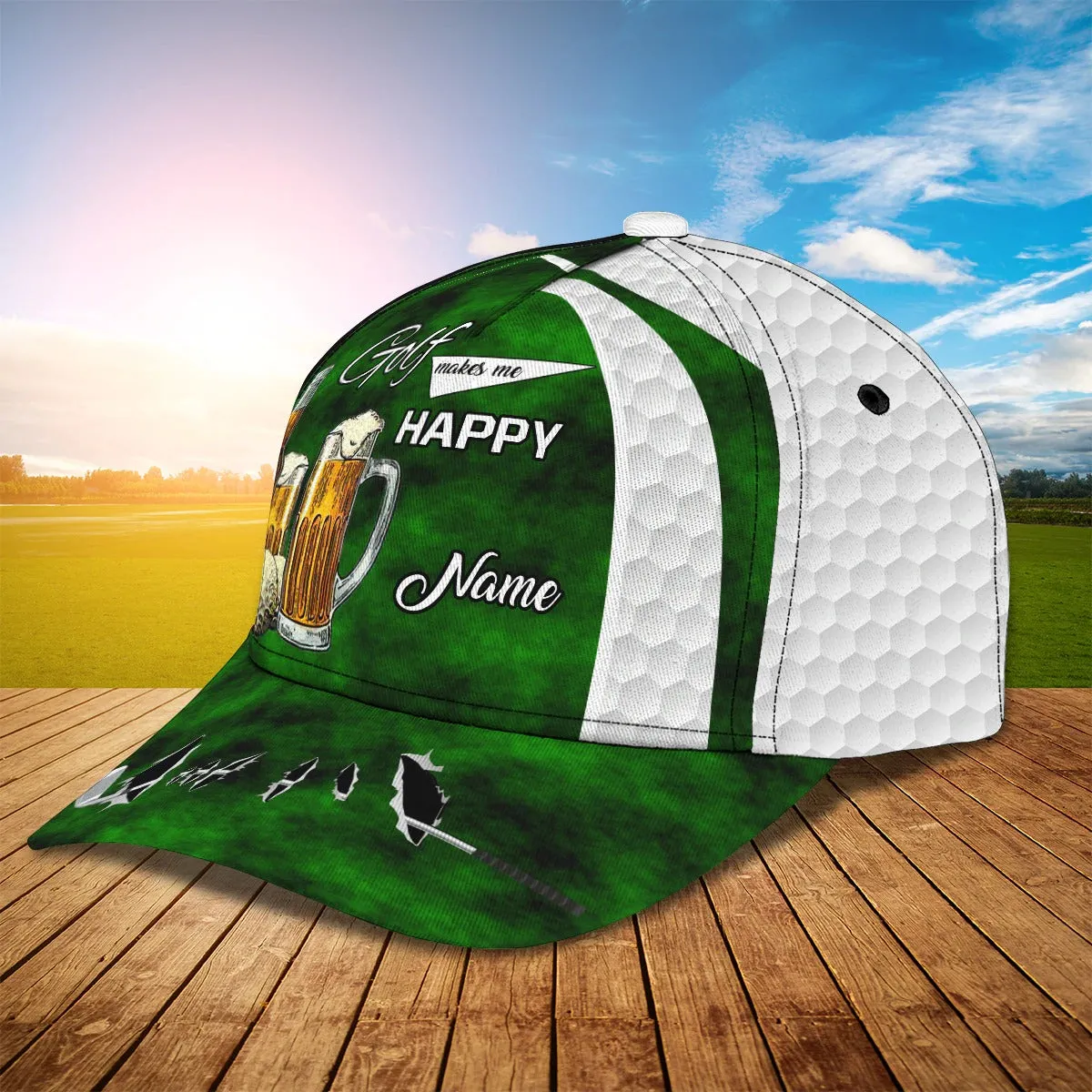 Custom Name Green Cap Golf Woman, Classic 3D Cap Hat For Golfer, Green Golf Cap Hat