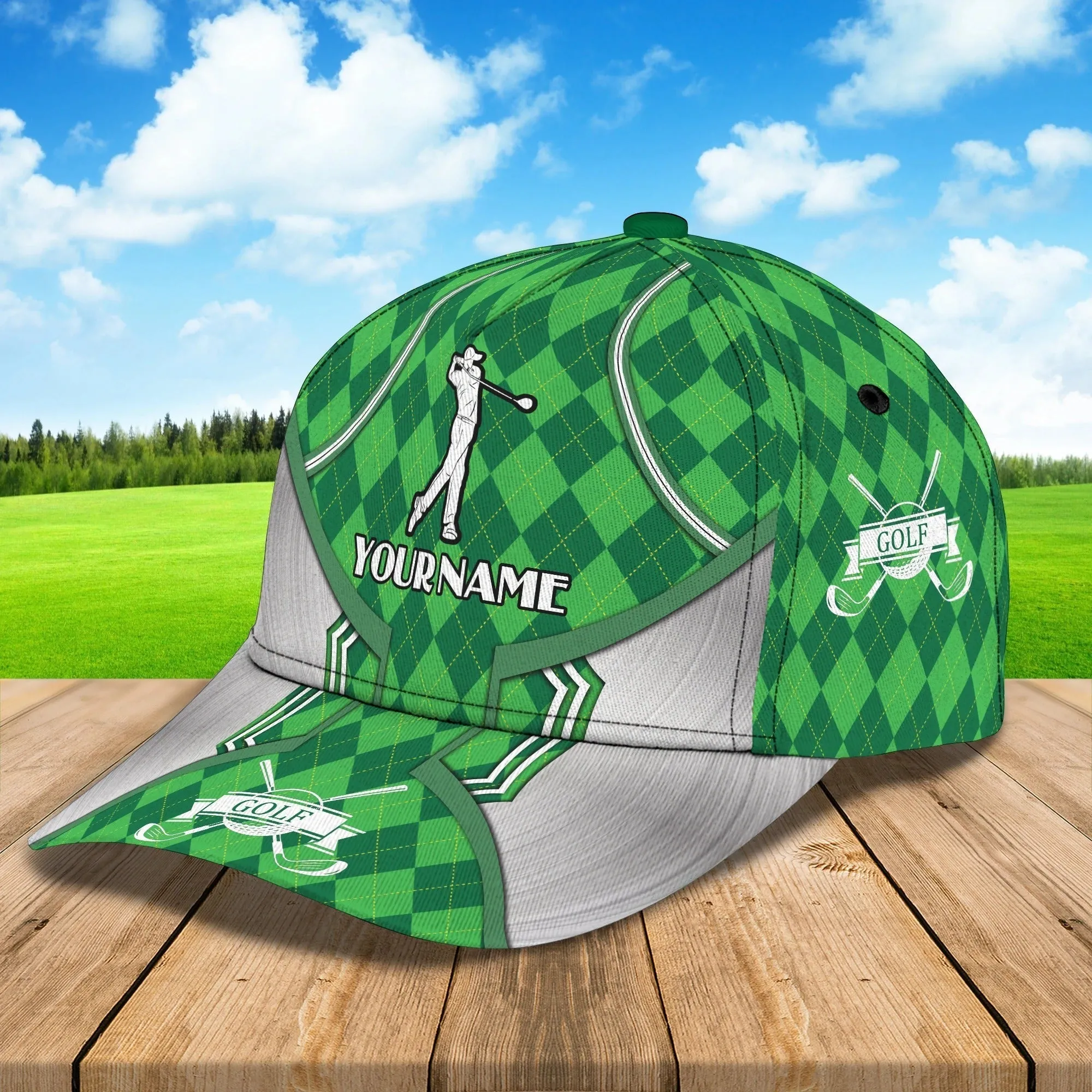 Custom Name Green Cap Golf Woman, Classic 3D Cap Hat For Golfer, Green Golf Cap Hat