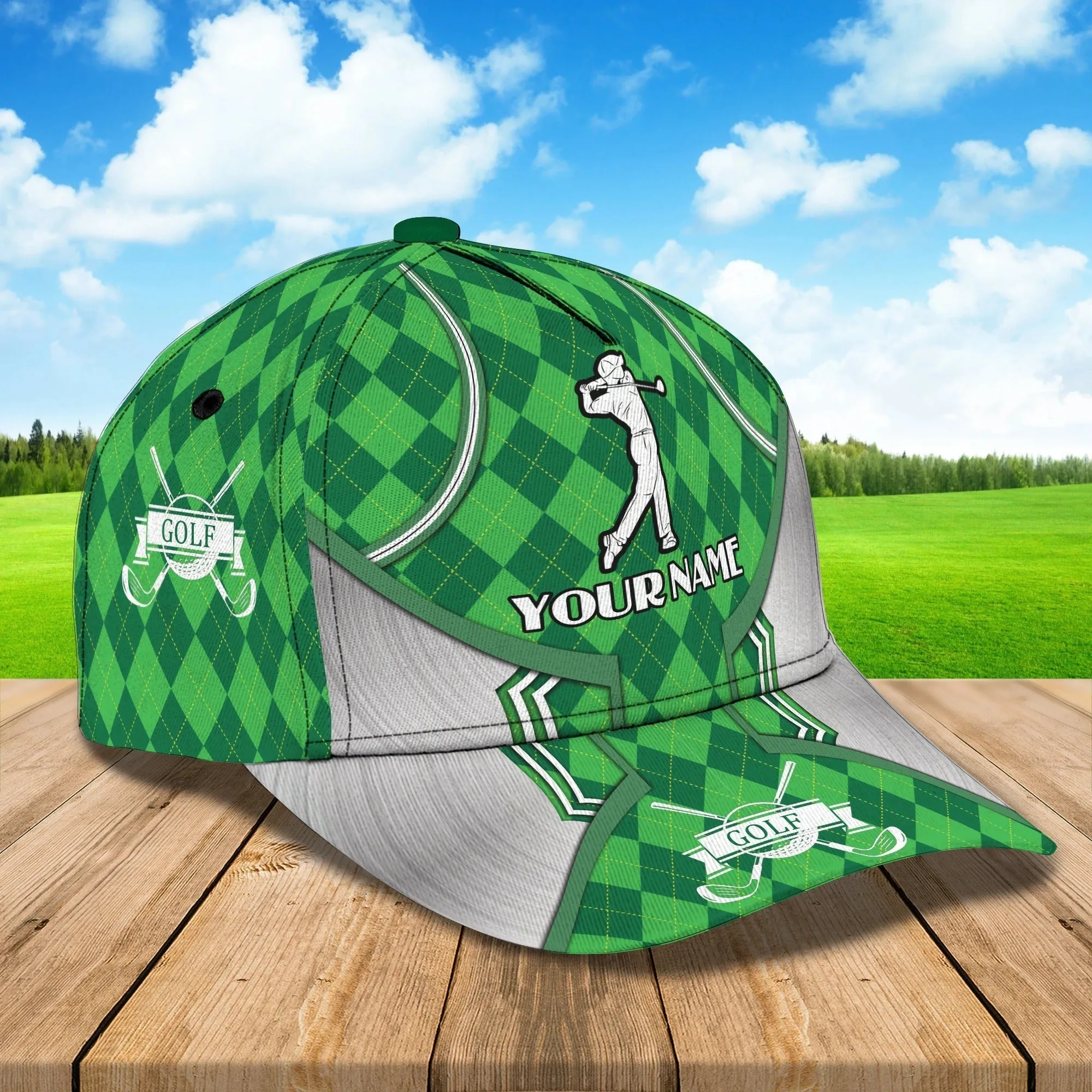 Custom Name Green Cap Golf Woman, Classic 3D Cap Hat For Golfer, Green Golf Cap Hat