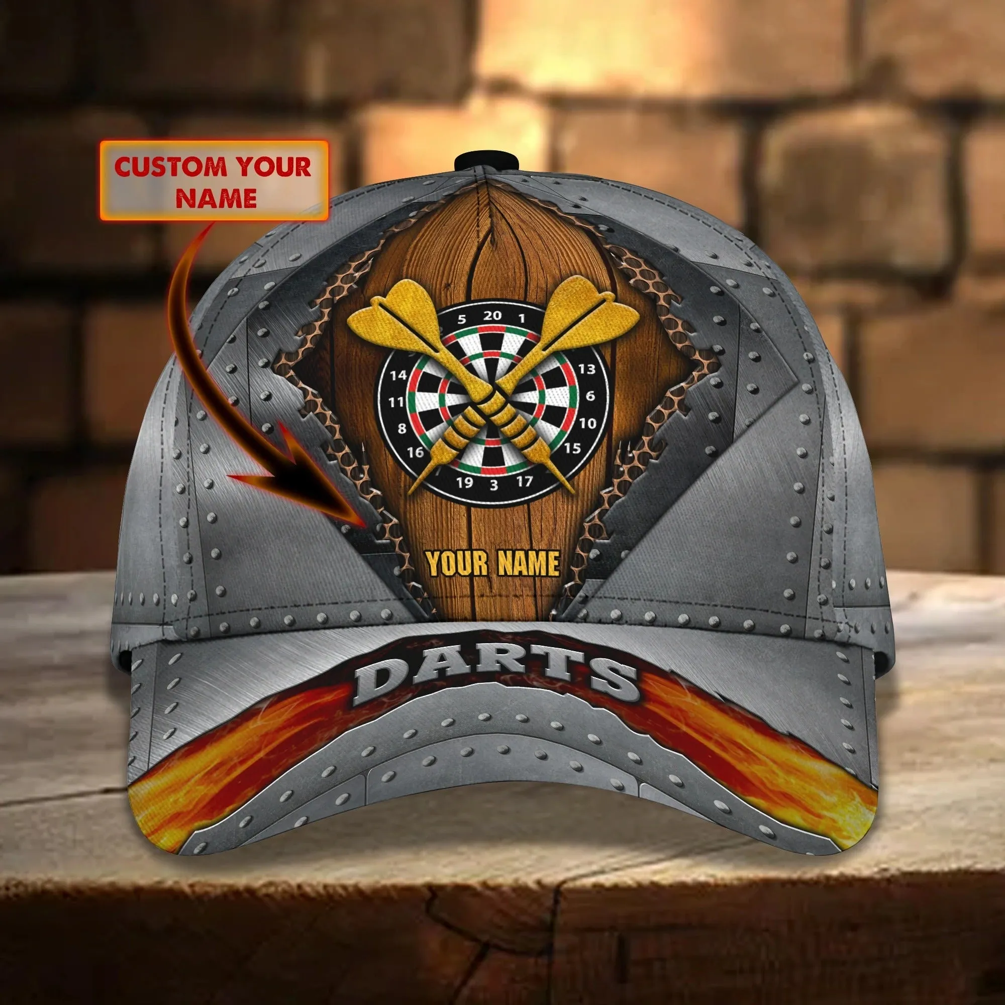 Custom With Name 3D Full Print Baseball Darts Cap, Classic Cap For Darter, Dart Lover Present Birthday Gift Darter