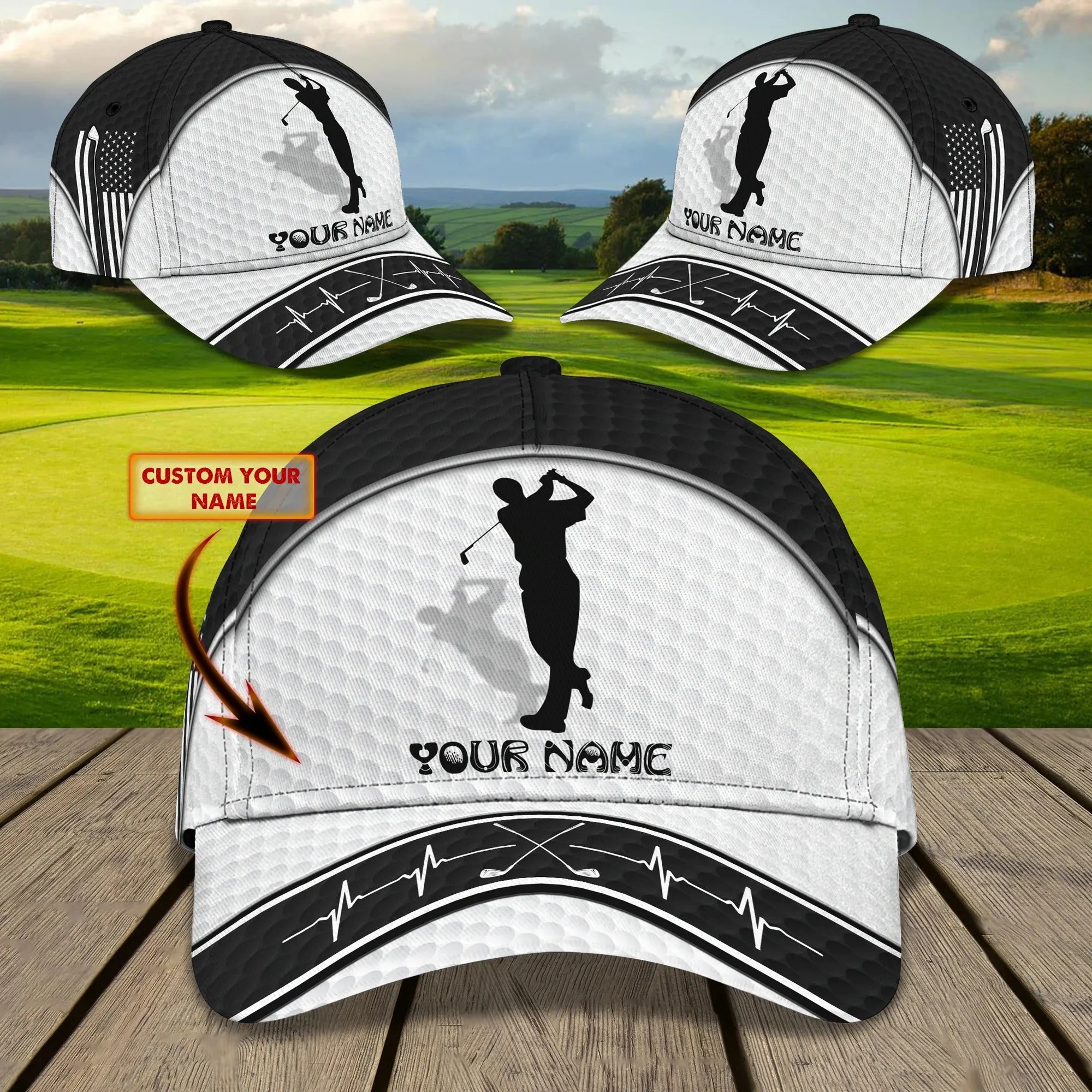 Custom With Name 3D Full Print Baseball Golf Cap, Golfing Classic Hat For Men, Birthday Gift To Golf Lovers