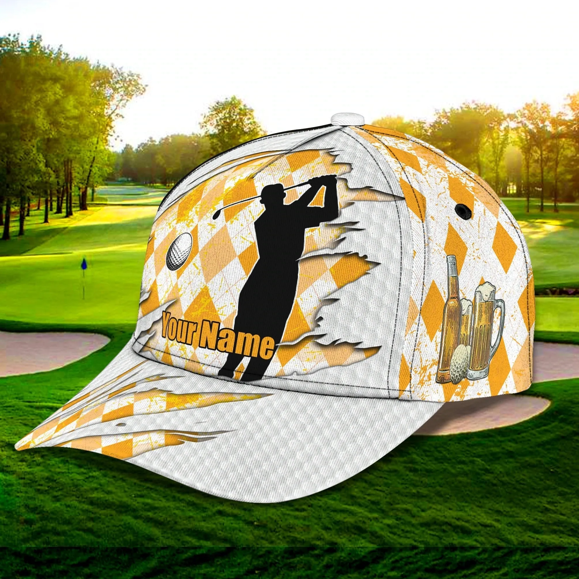 Custom With Name Baseball Cap For Golfer, I Like Golf And Guitar 3D Cap Hat, Golf Hat Mens