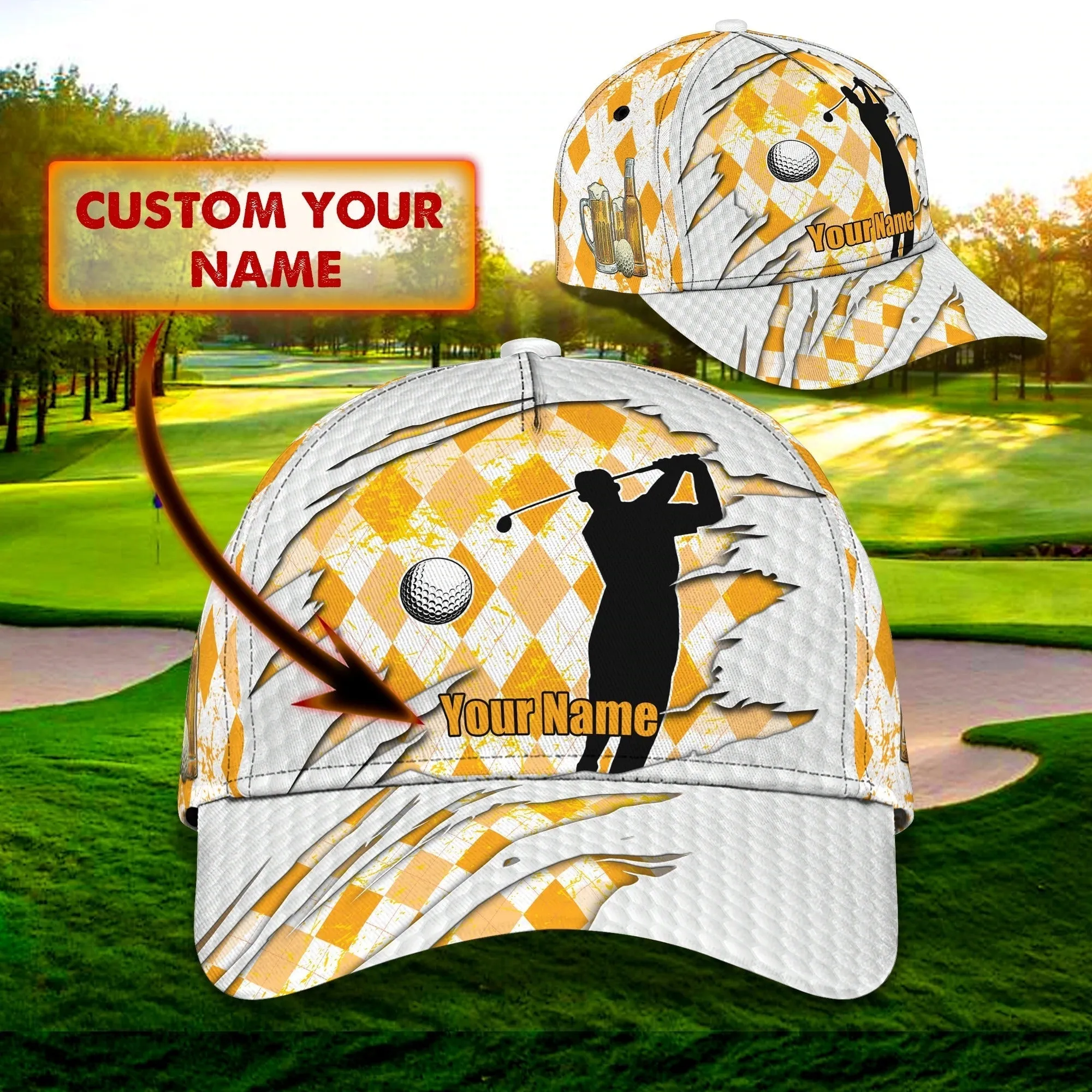 Custom With Name Baseball Cap For Golfer, I Like Golf And Guitar 3D Cap Hat, Golf Hat Mens