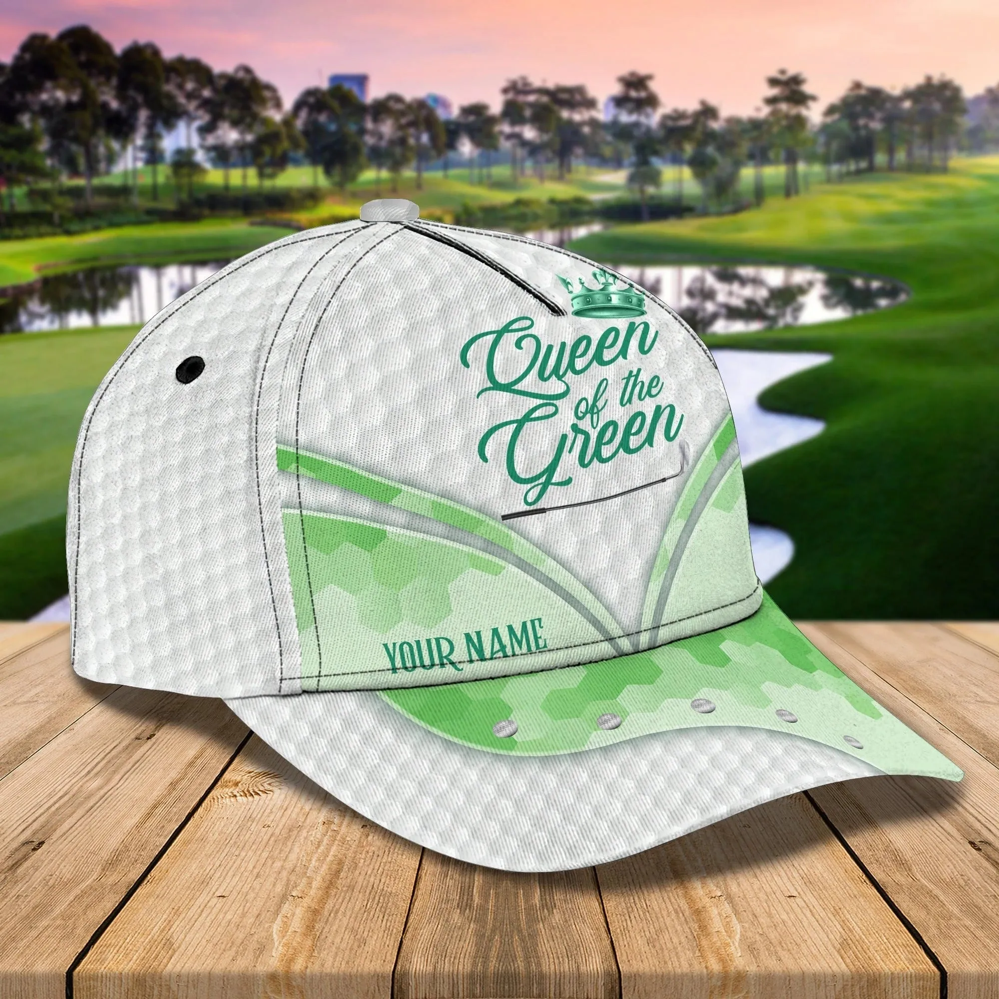 Customized White Green Golf Cap Hat For Girl, Queen Of The Green Cap Golfer Gift, Golfer Gifts