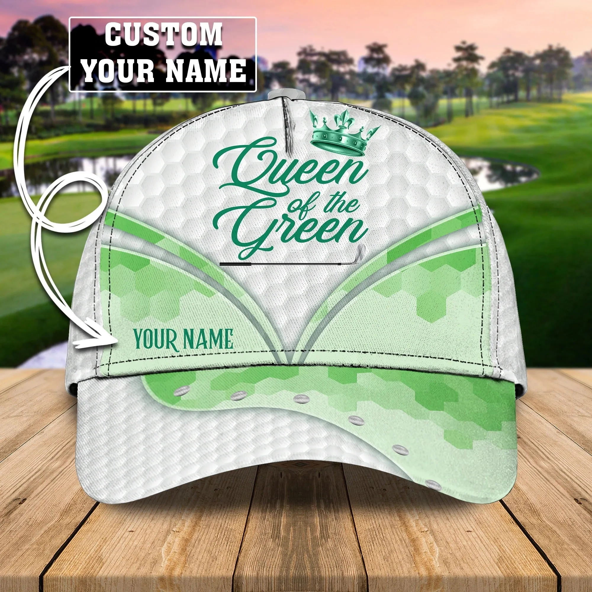 Customized White Green Golf Cap Hat For Girl, Queen Of The Green Cap Golfer Gift, Golfer Gifts