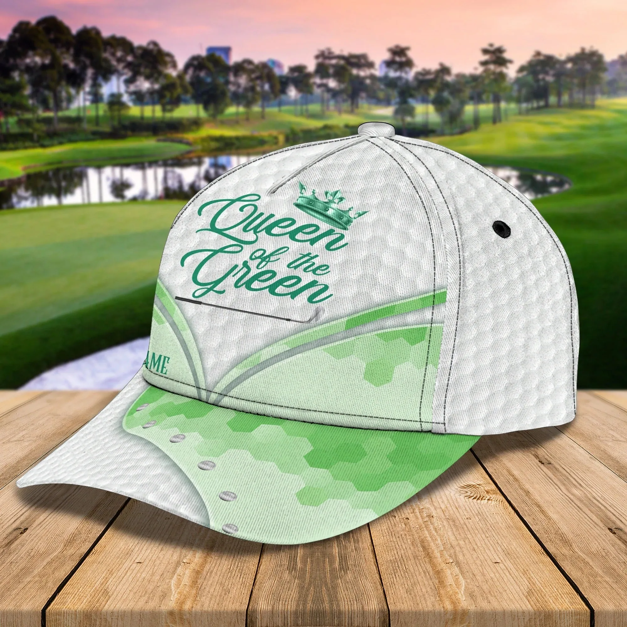 Customized White Green Golf Cap Hat For Girl, Queen Of The Green Cap Golfer Gift, Golfer Gifts