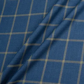 Deep Blue & Stone Checkered Wool, Silk & Linen Blend Suiting