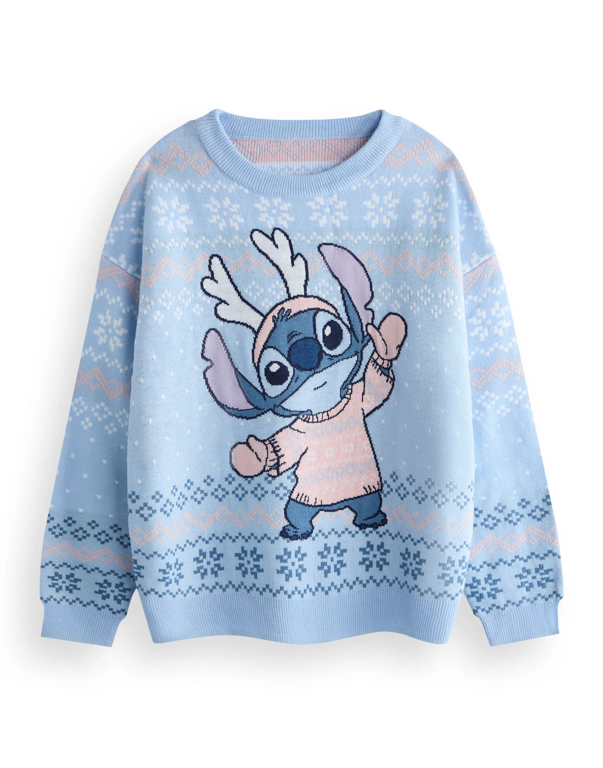 Disney Stitch Girls Blue Christmas Jumper