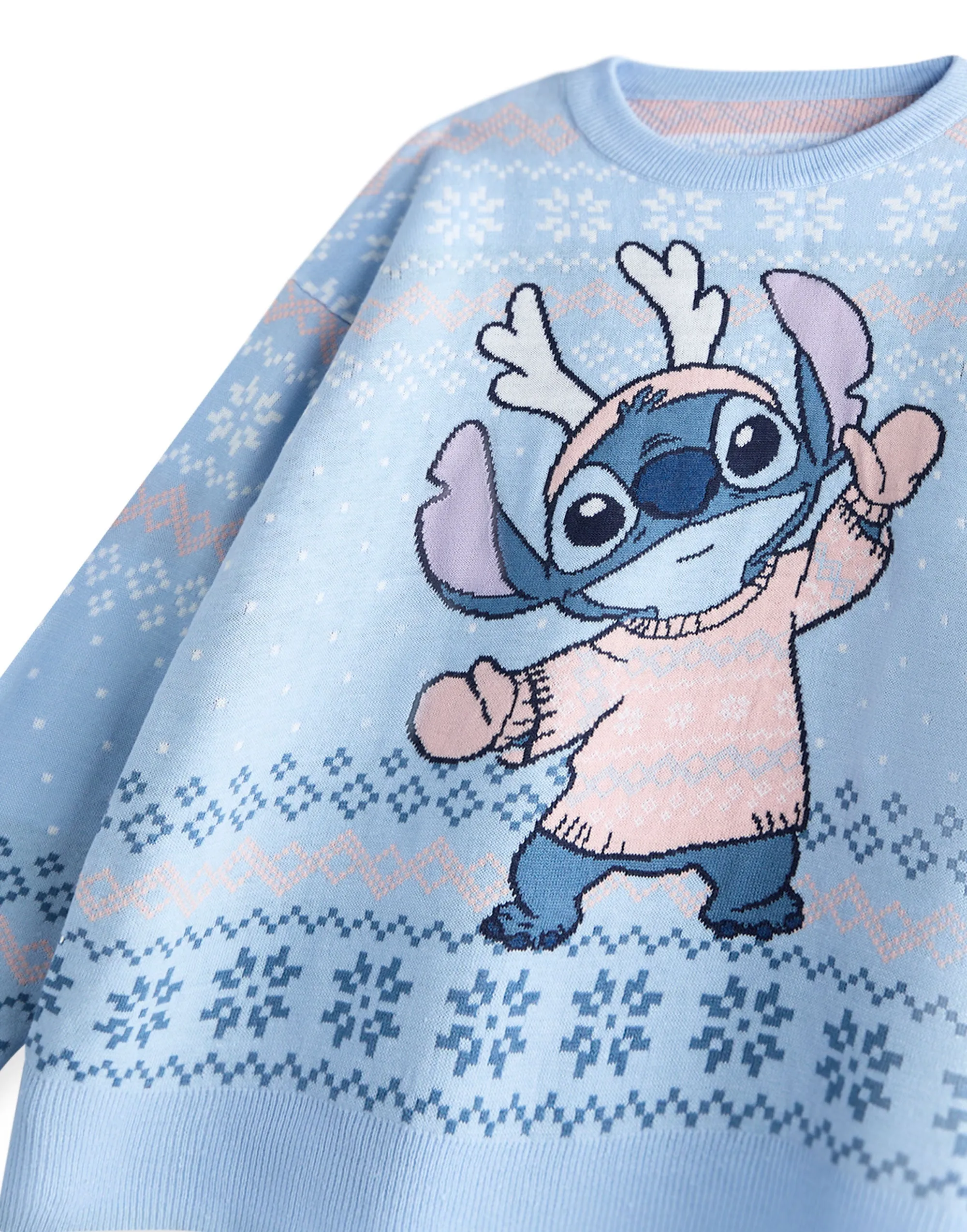 Disney Stitch Girls Blue Christmas Jumper